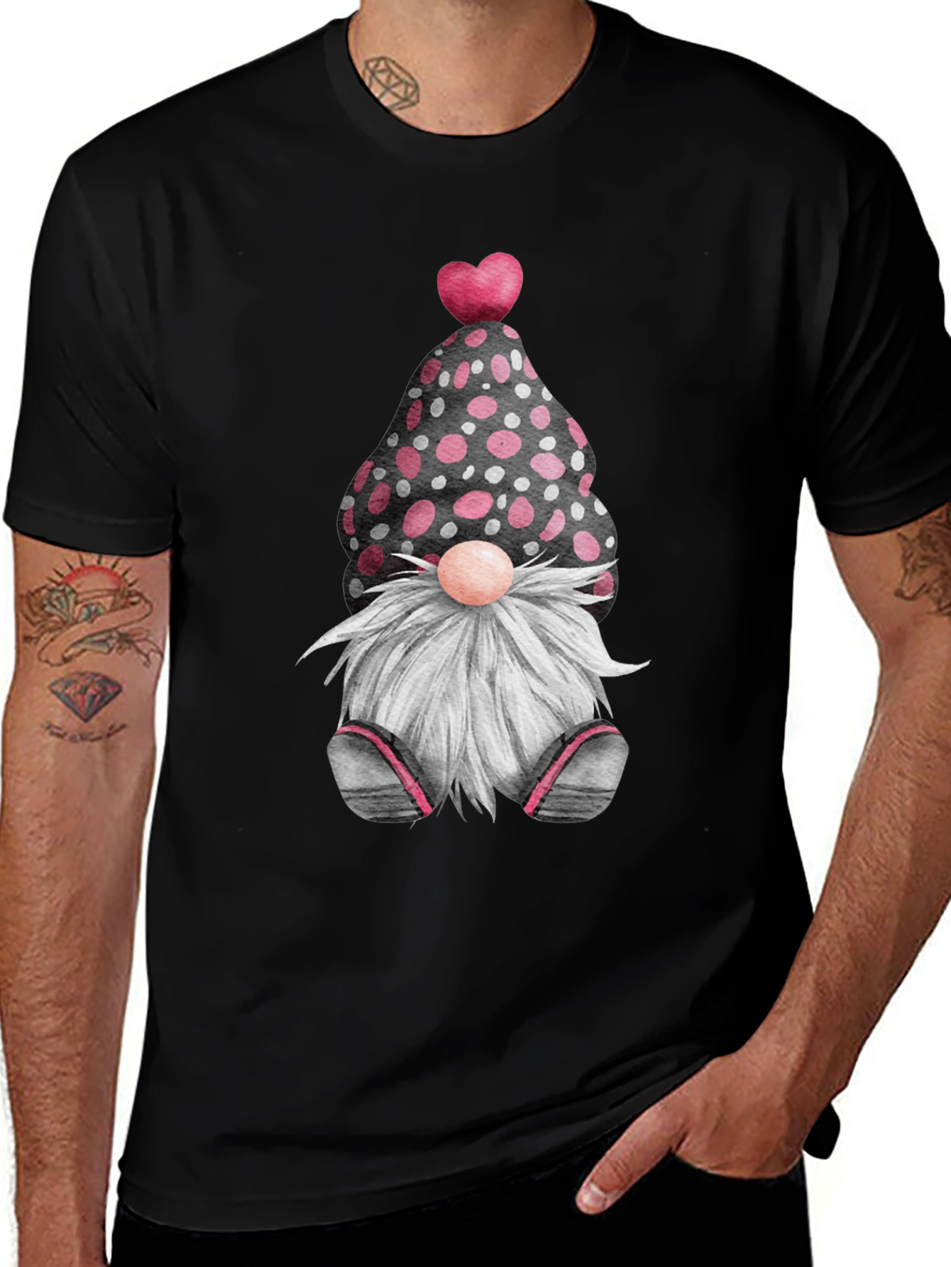 Black Cute Valentine's Gnome T-Shirt - Black main image