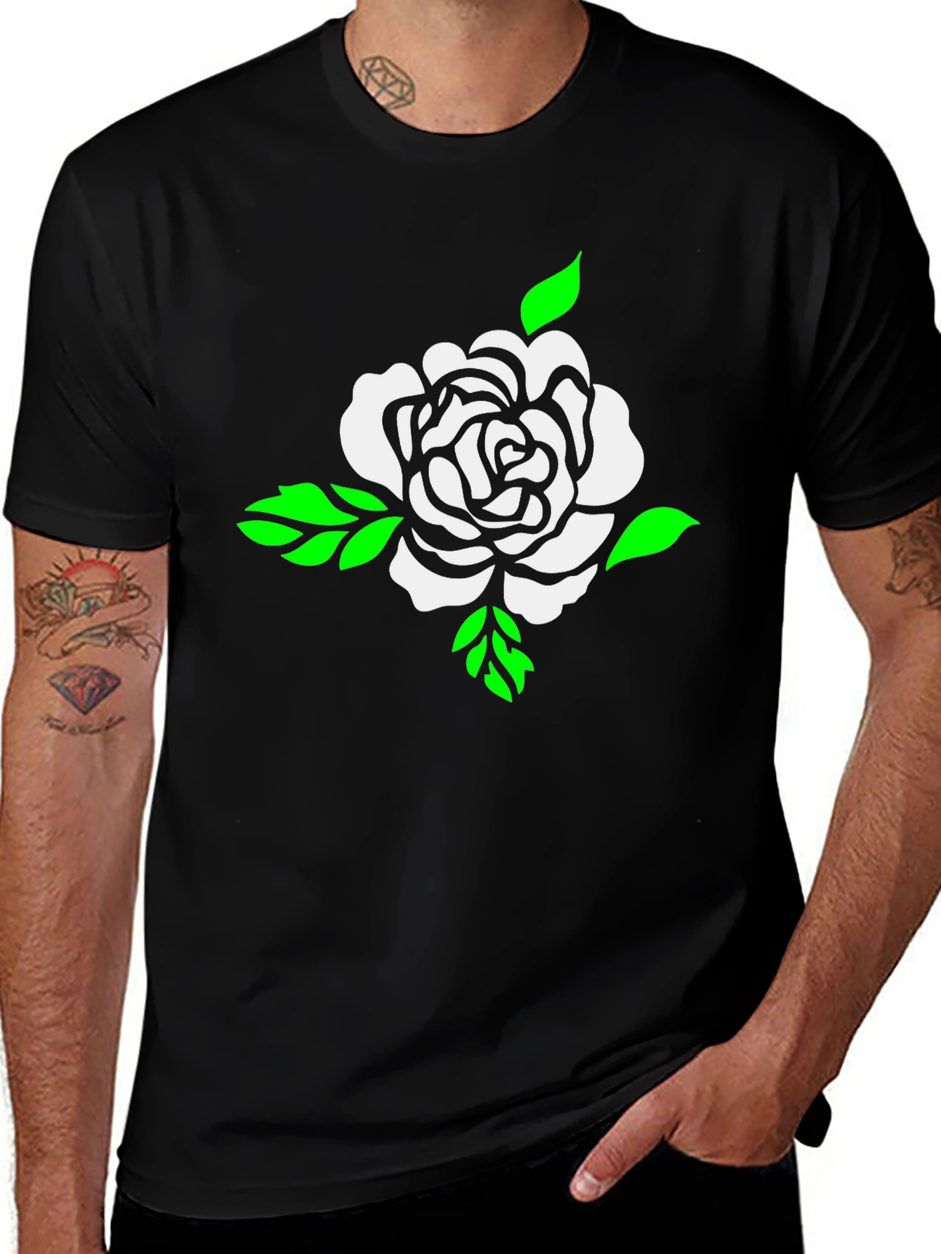 Variant 26 of Black T-Shirt with Rose Design