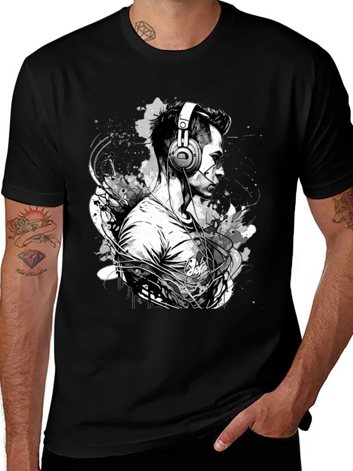 Variant 28 of Headphones Sketch Black T-Shirt
