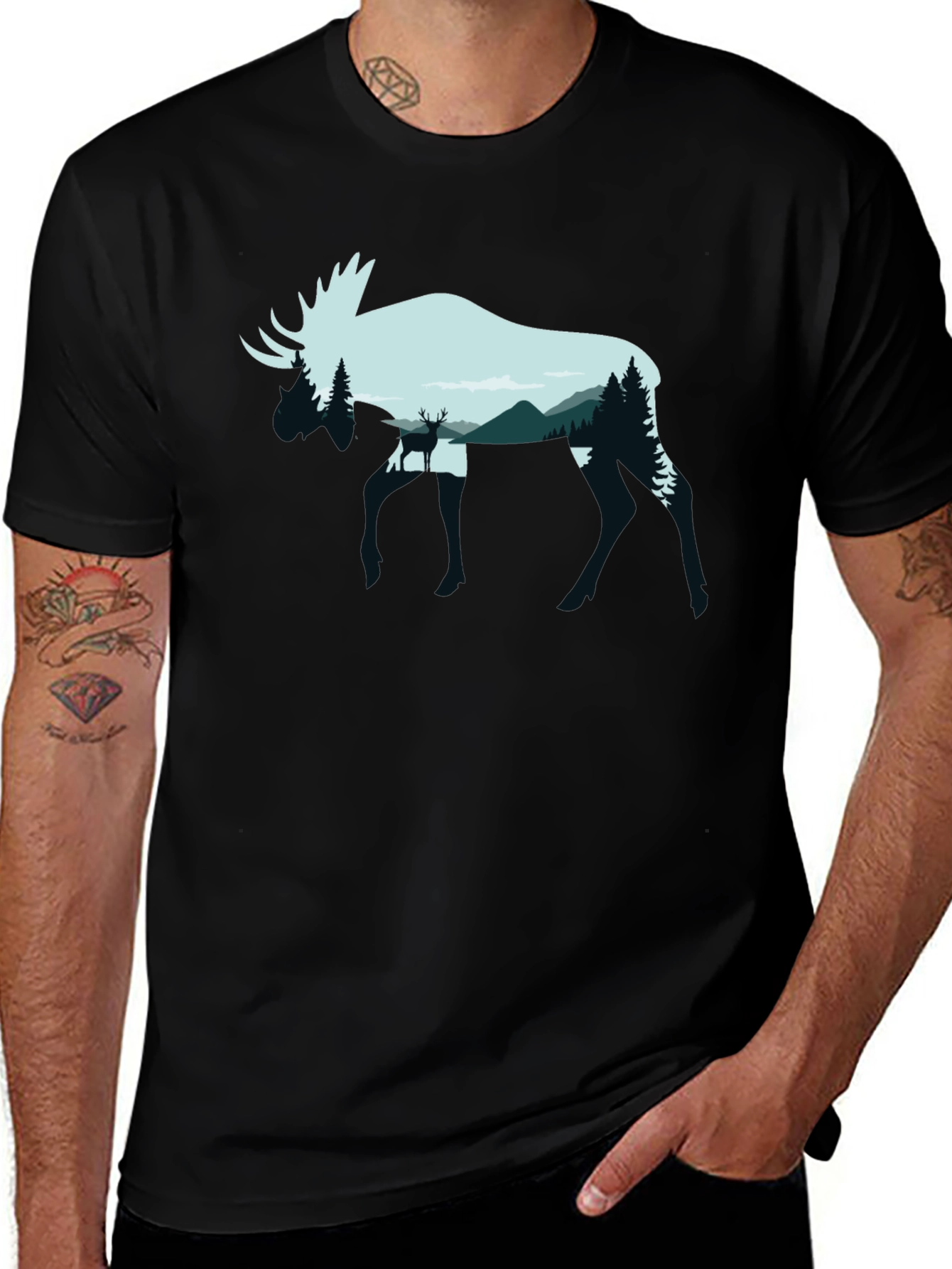 Variant 20 of Moose Silhouette Graphic Tee - Nature Lover's Shirt