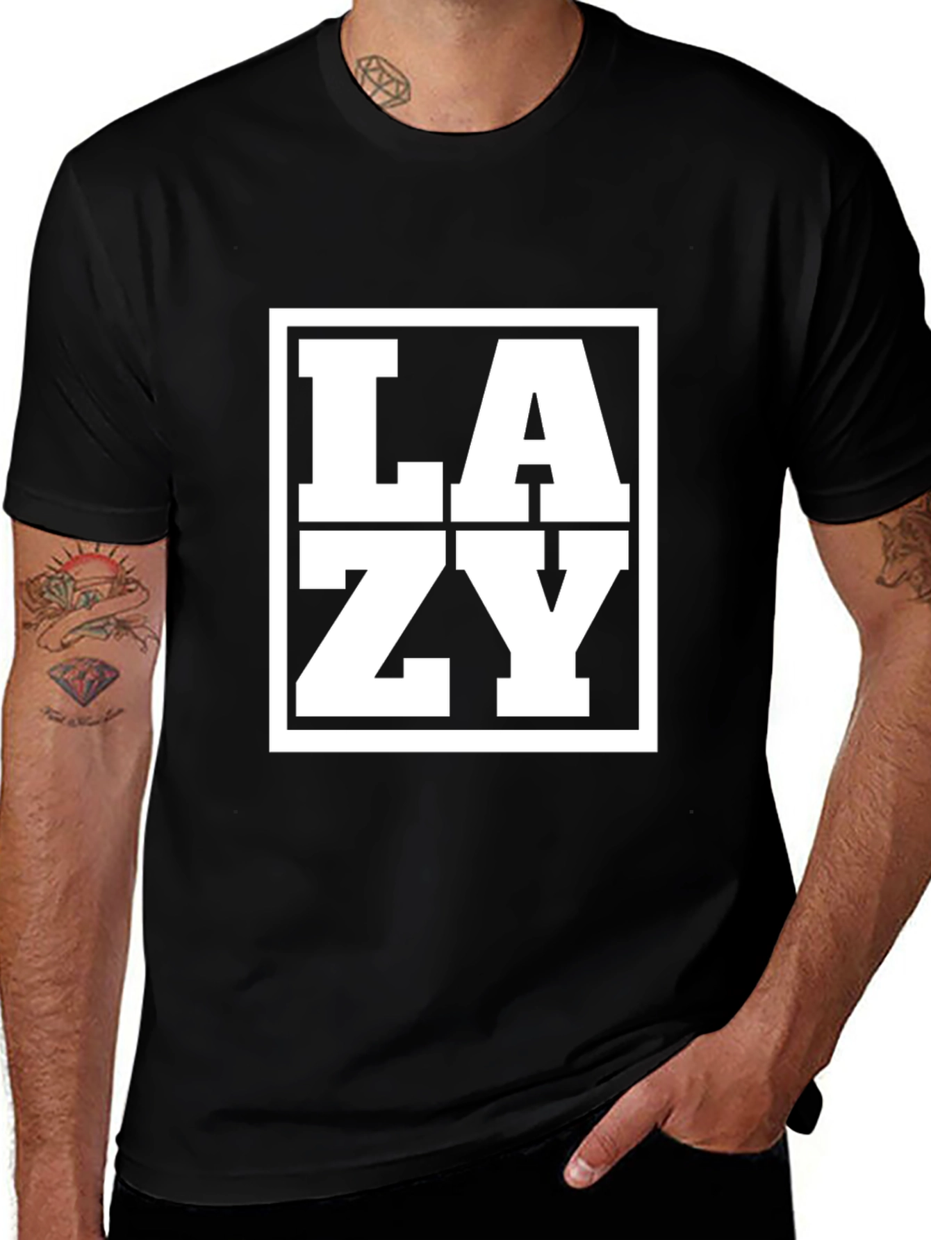 Variant 14 of Lazy Graphic Print Black T-Shirt