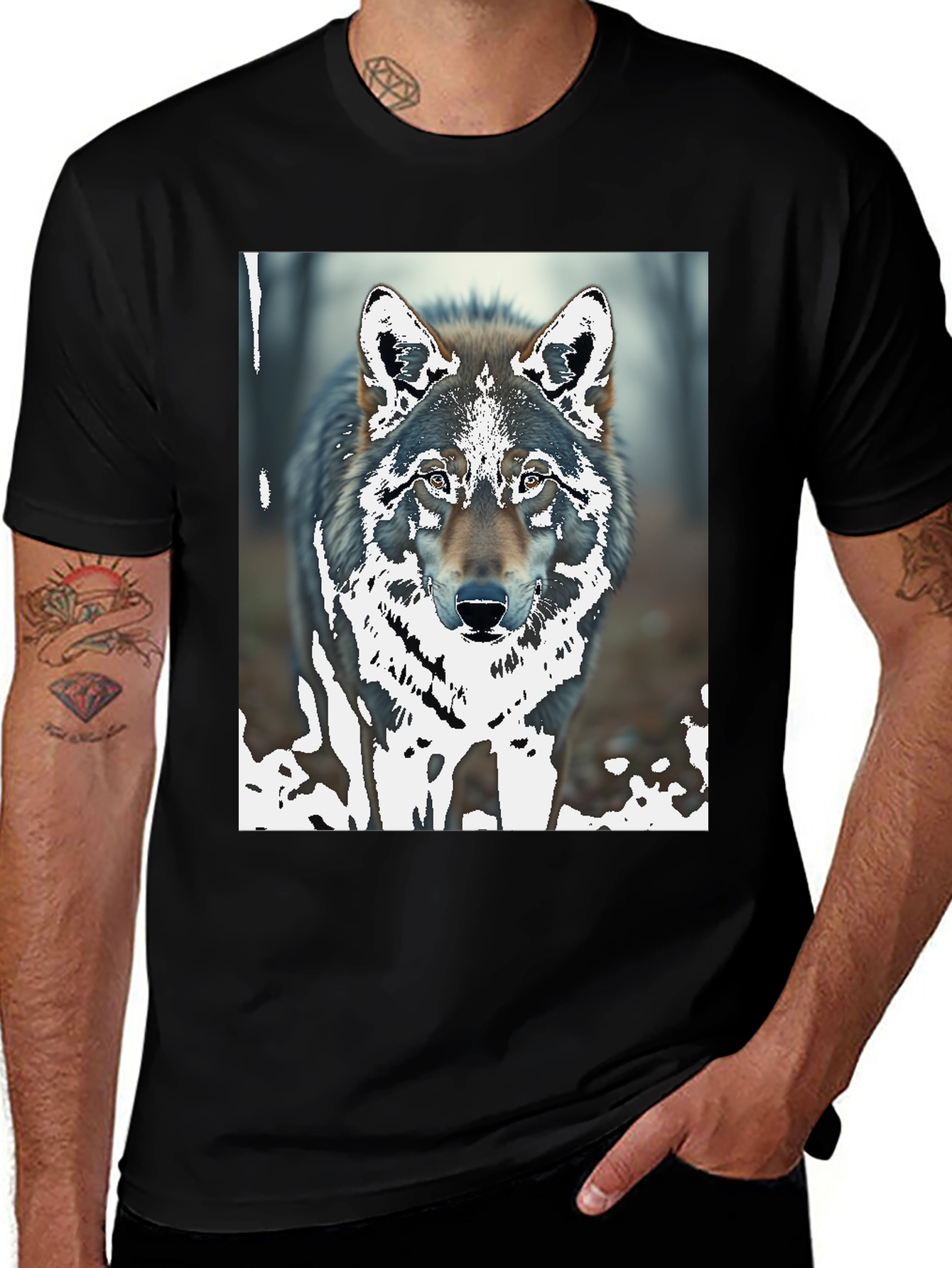 Variant 19 of Wolf Graphic Tee - Nature Inspired Black T-Shirt