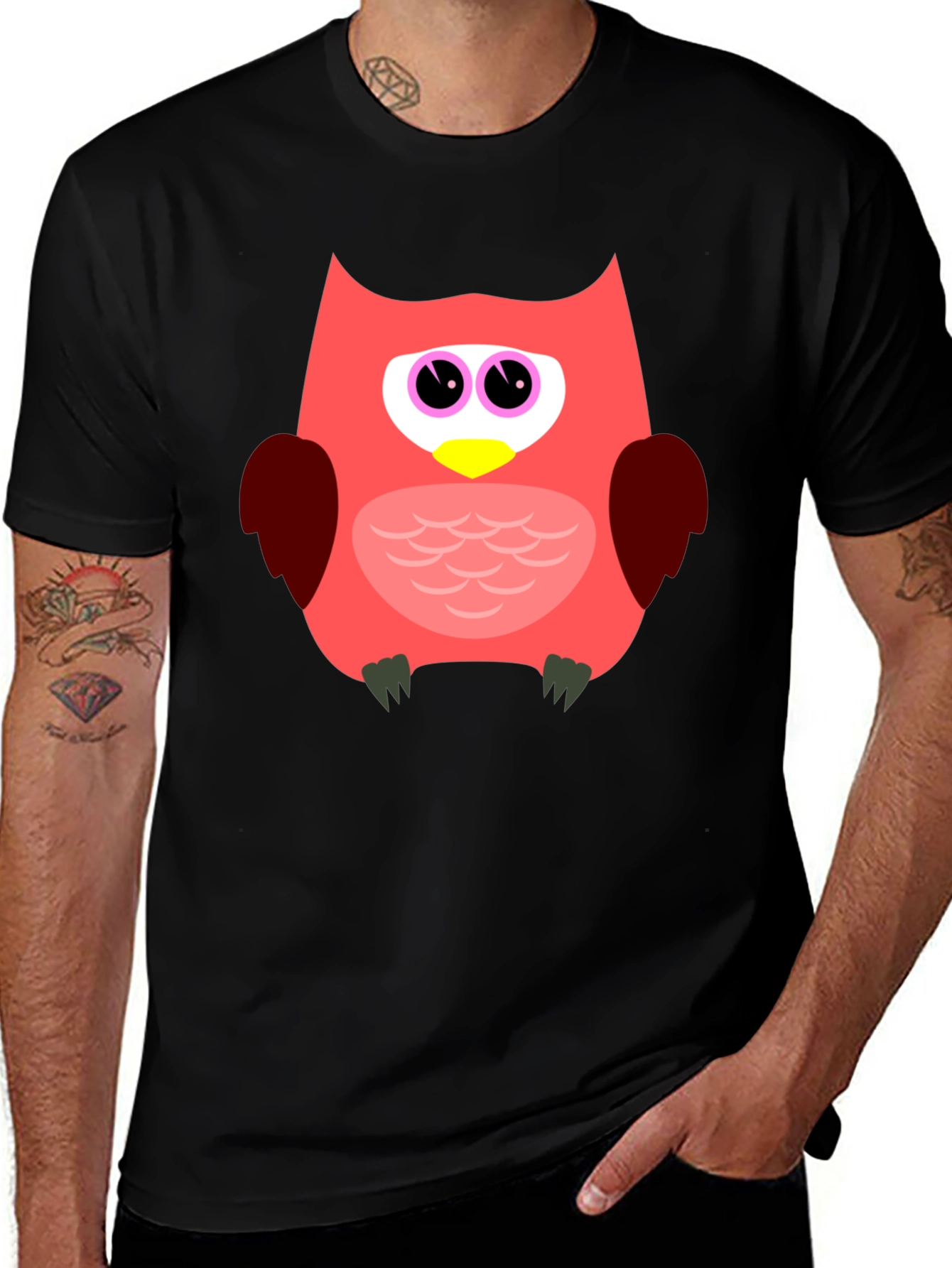 Variant 26 of Fun Owl Graphic T-Shirt - Black Casual Tee