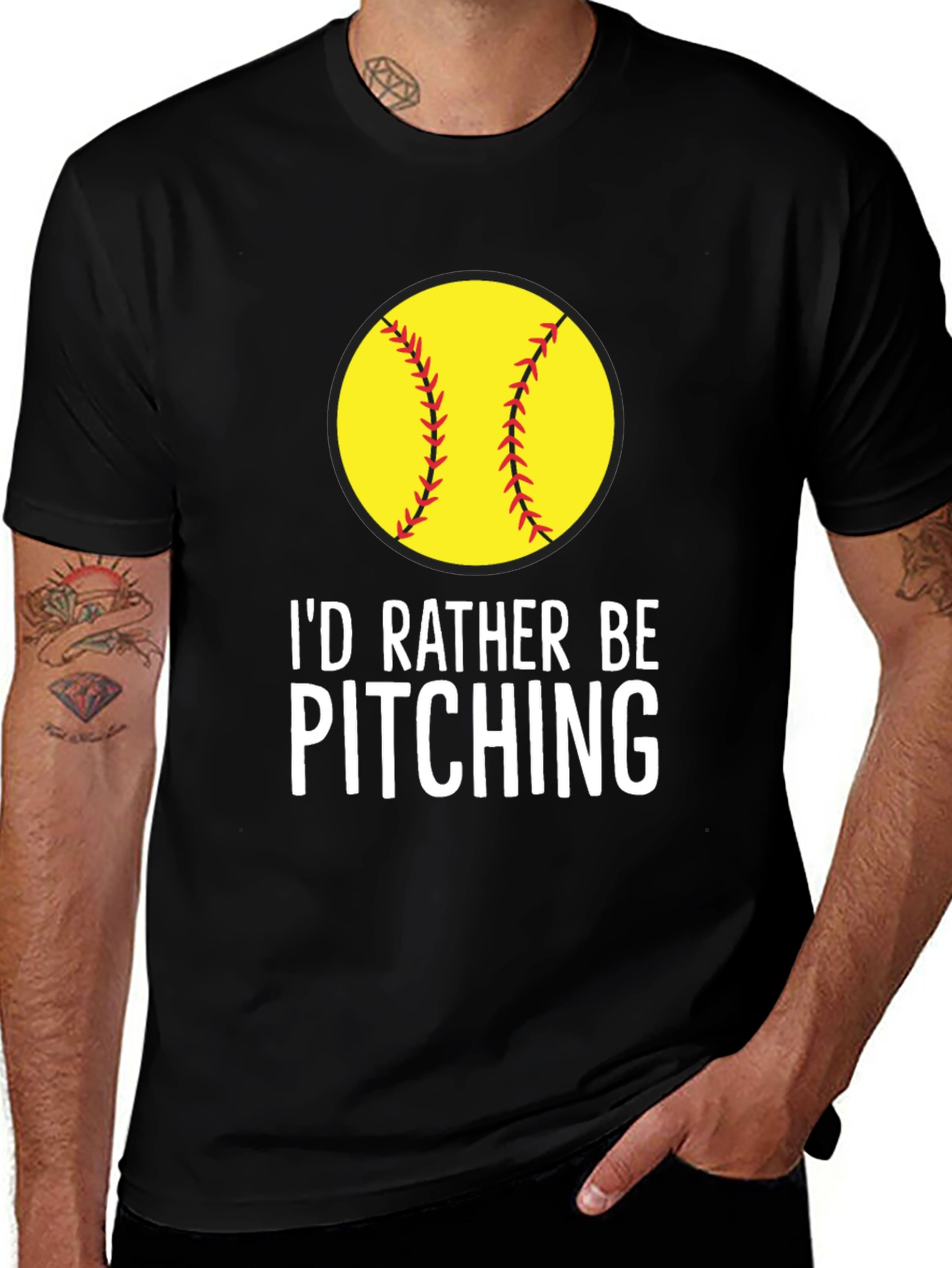 Black I'd Rather Be Pitching Softball T-Shirt main image