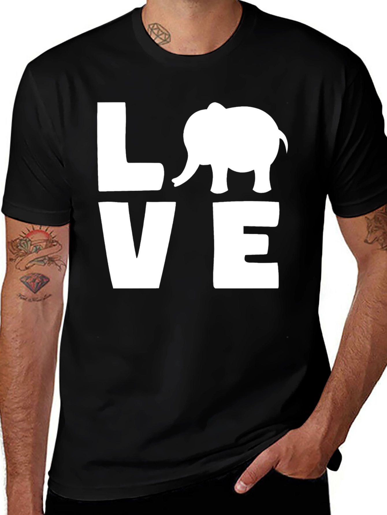 Variant 6 of Elephant LOVE Graphic Tee - Black Cotton T-Shirt