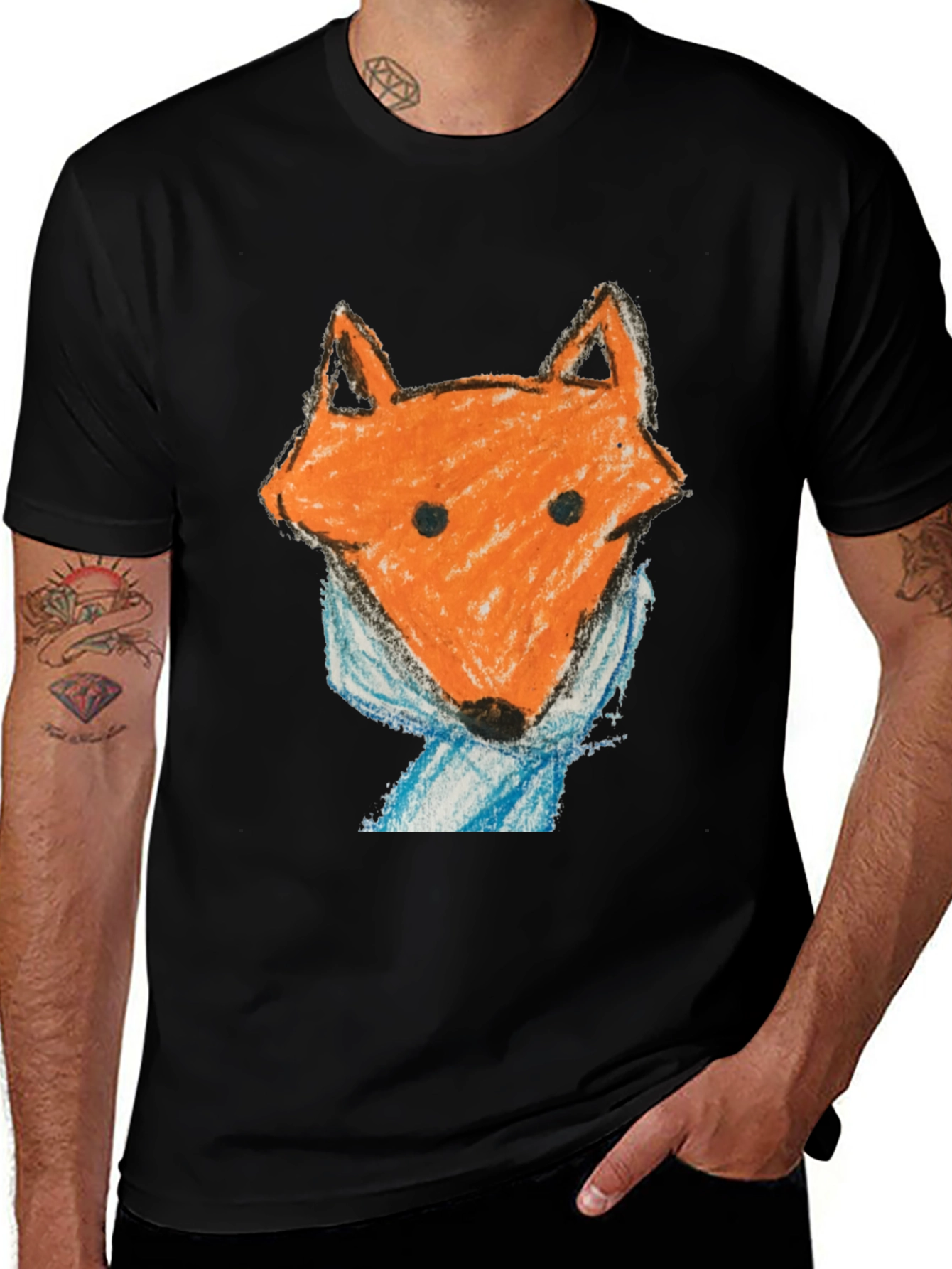 Variant 27 of Fox with Scarf Men's Black T-Shirt