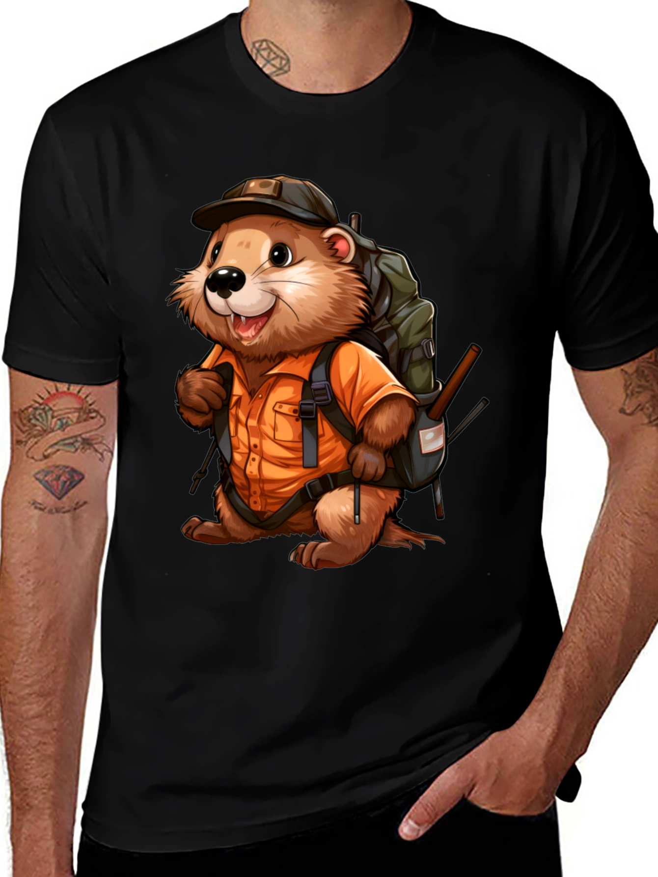 Variant 16 of Cartoon Beaver Hiker Graphic T-Shirt