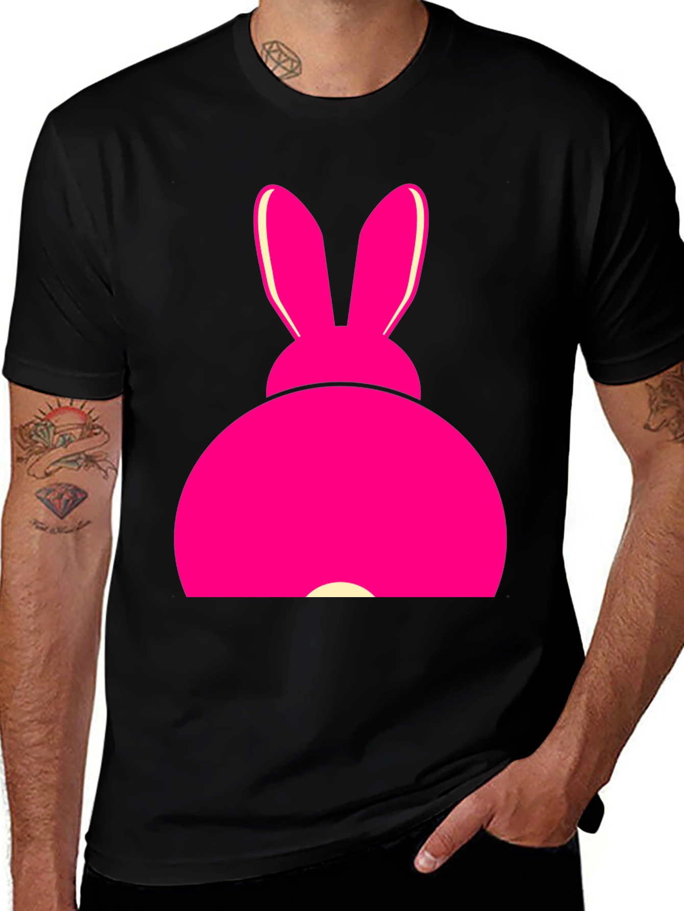 Variant 28 of Pink Bunny Graphic Tee - Black Cotton T-Shirt