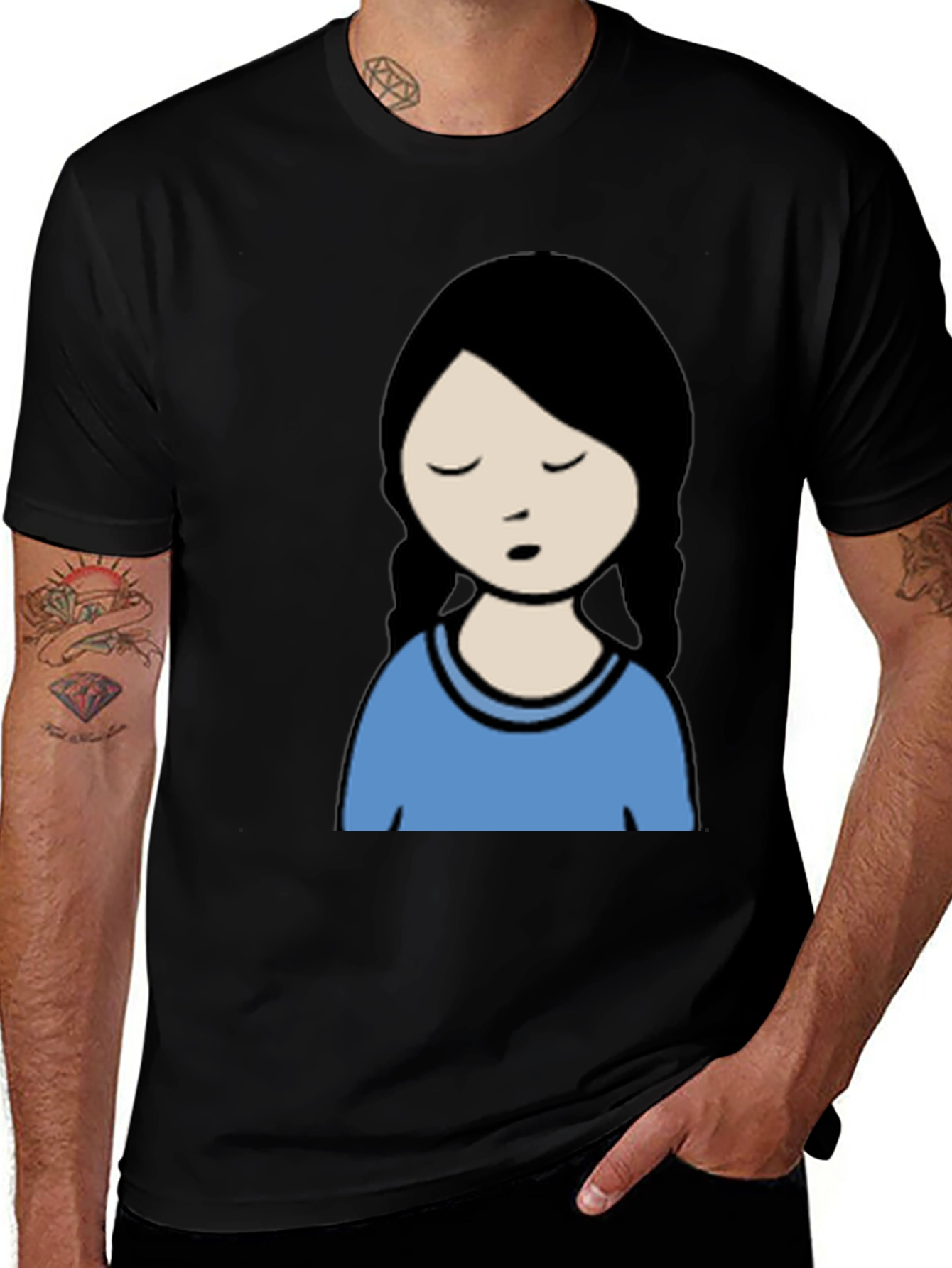 Variant 16 of Cartoon Girl Graphic Black T-Shirt
