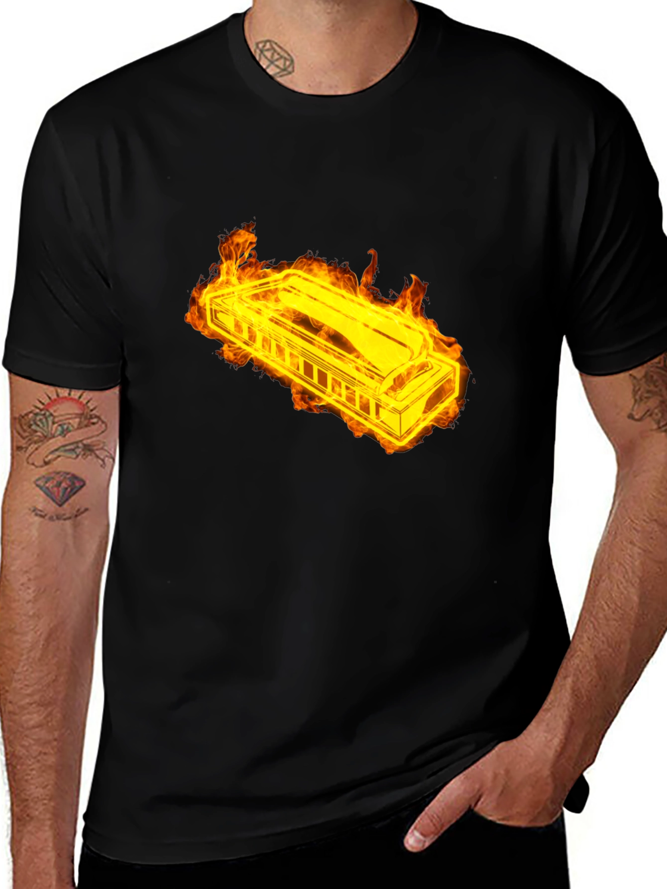 Variant 18 of Fiery Harmonica Black T-Shirt