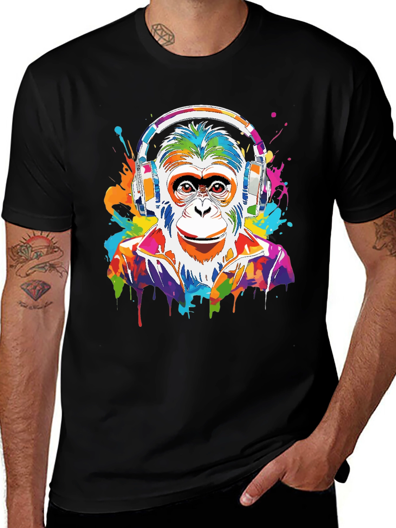 Variant 14 of Vibrant Monkey DJ Graphic T-Shirt - Colorful and Unique Design