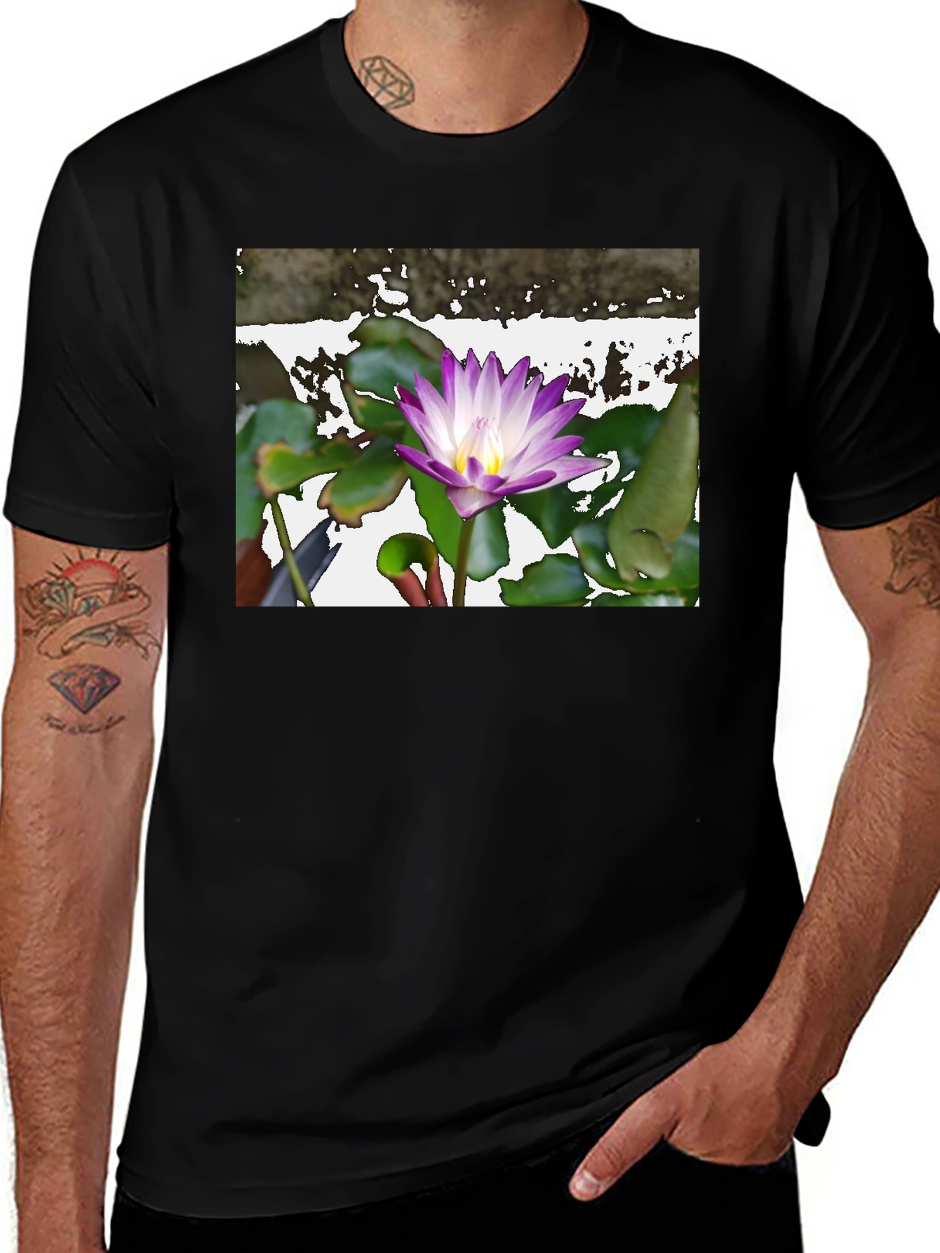 Variant 19 of Lotus Flower Graphic Tee - Black Cotton T-Shirt