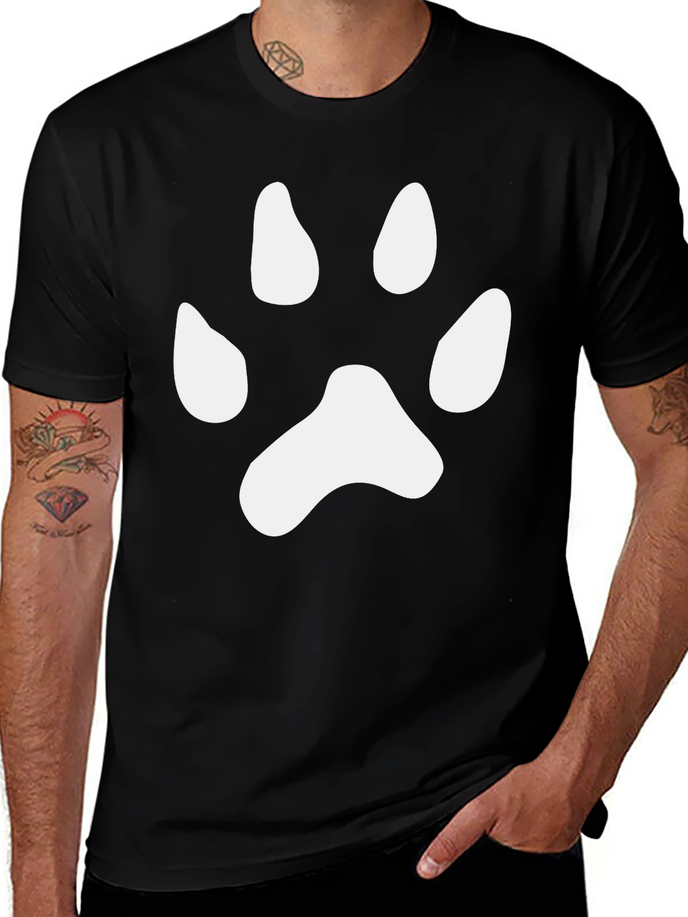 Variant 14 of Paw Print Graphic Tee - Casual Black T-Shirt