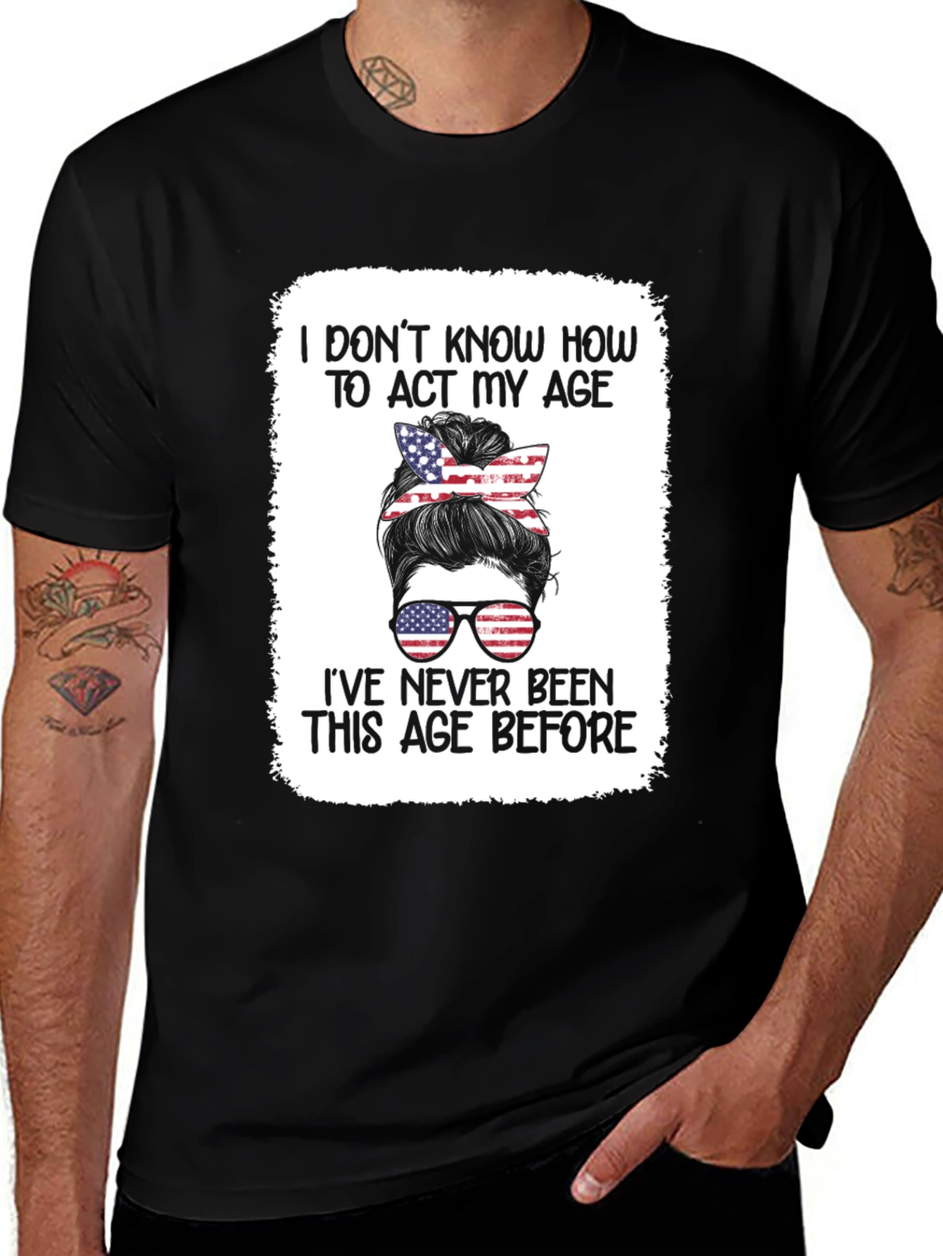 Variant 17 of Humorous Patriotic Messy Bun T-Shirt