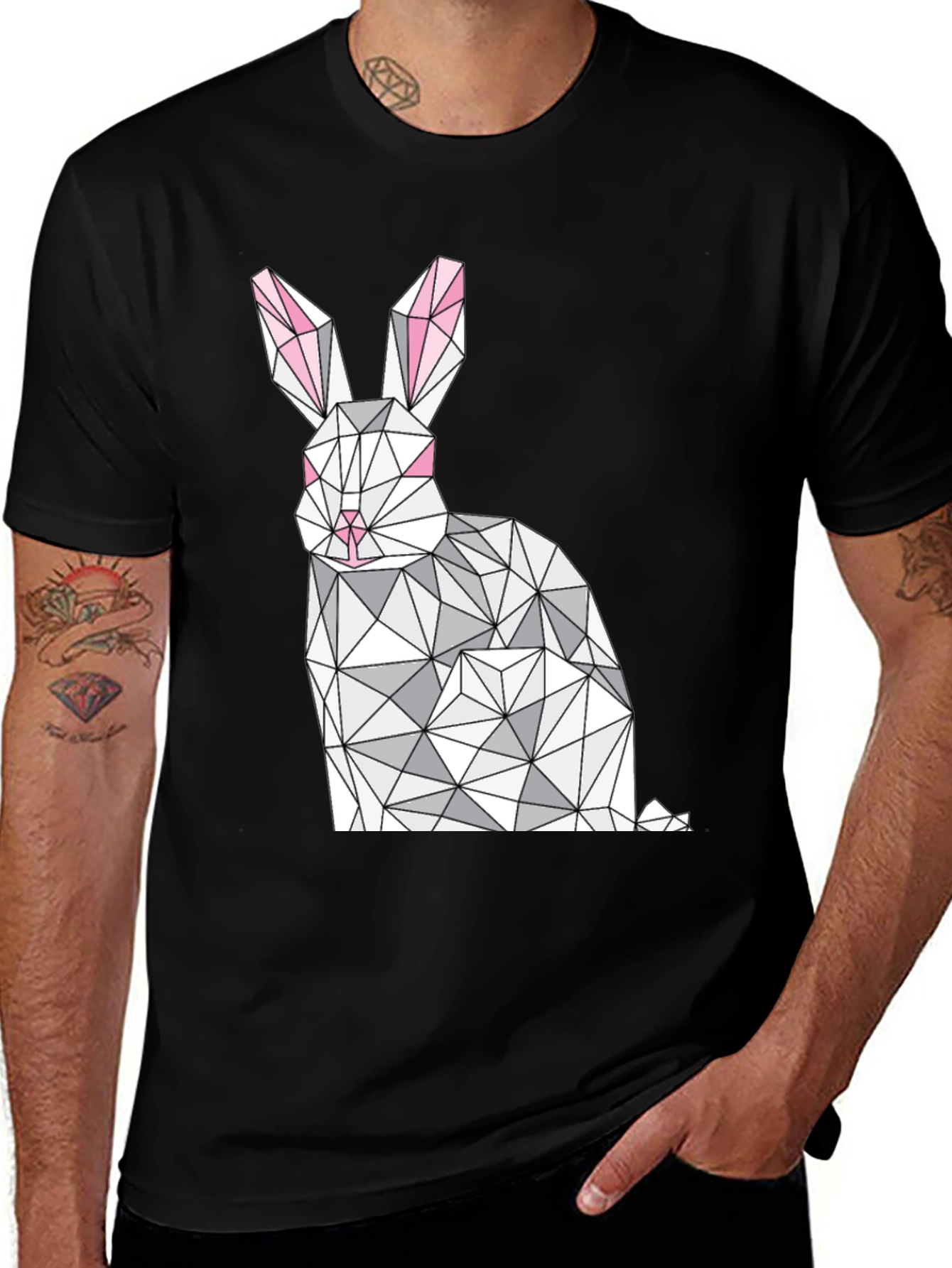 Variant 16 of Geometric Rabbit Graphic Tee - Stylish Black T-Shirt
