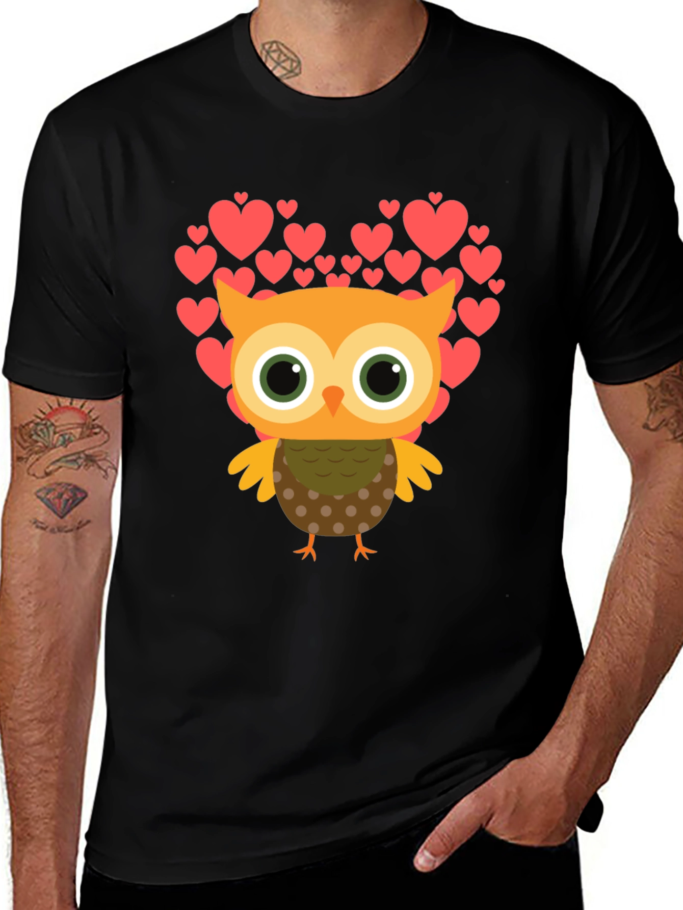 Variant 7 of Owl Love Heart T-Shirt - Men's Black Tee