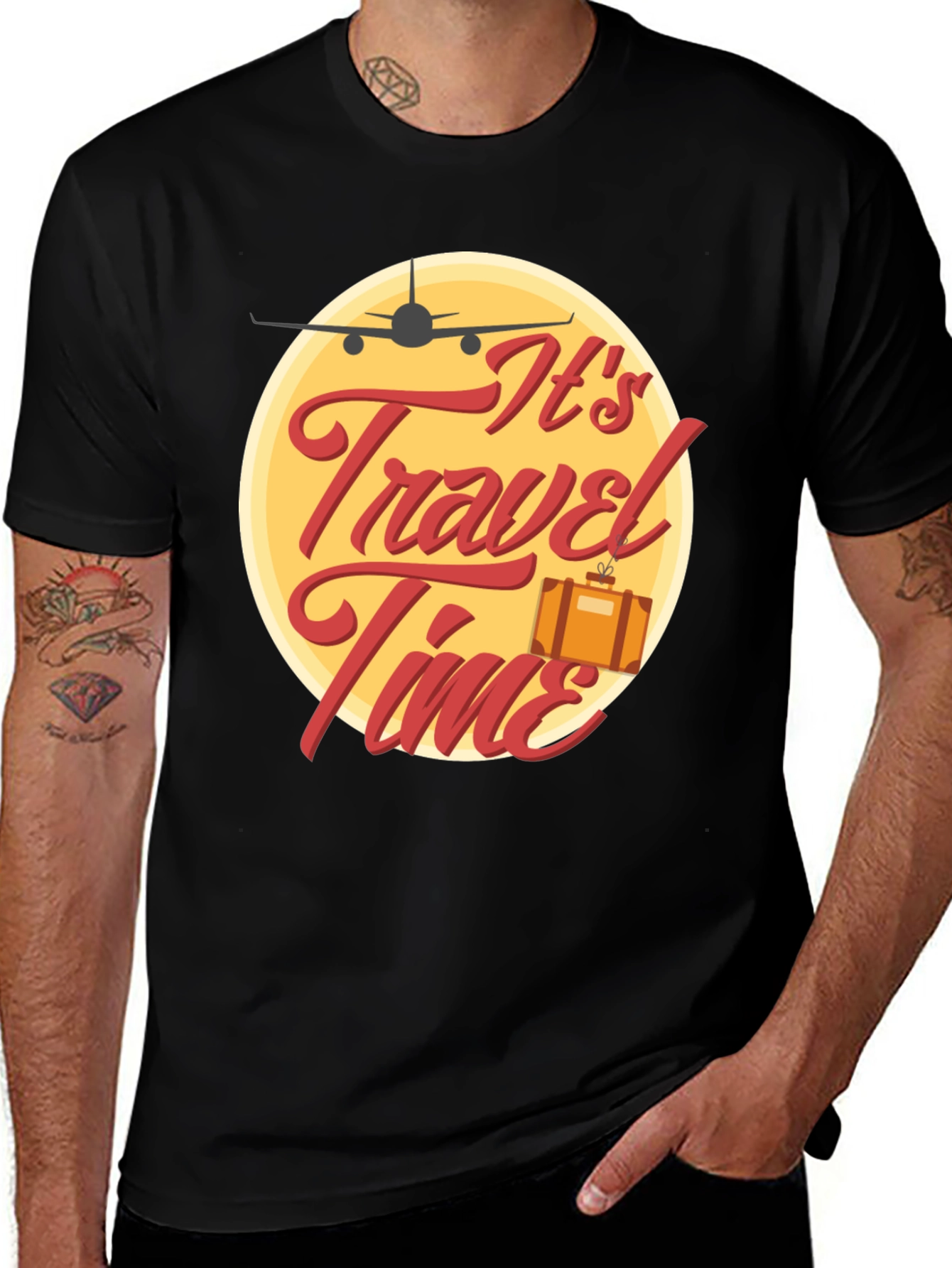 Variant 28 of It's Travel Time T-Shirt - Black Graphic Tee