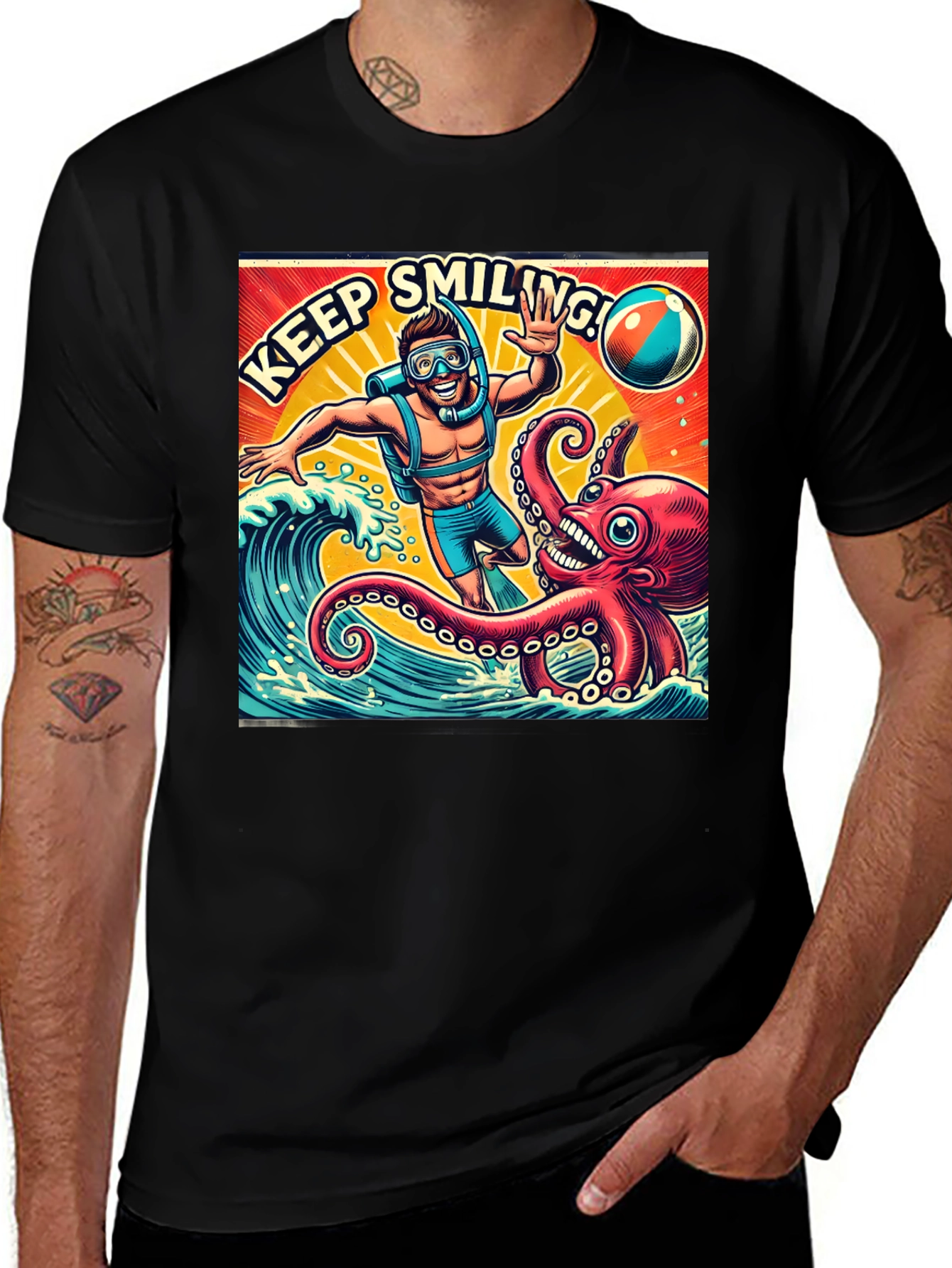 Keep Smiling Scuba Diver Octopus Graphic Tee