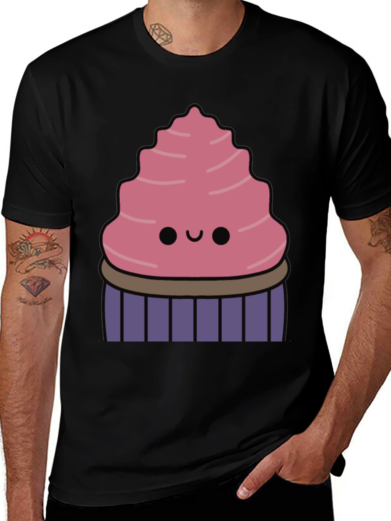 Variant 16 of Cute Cupcake Graphic T-Shirt - Black Cotton Tee