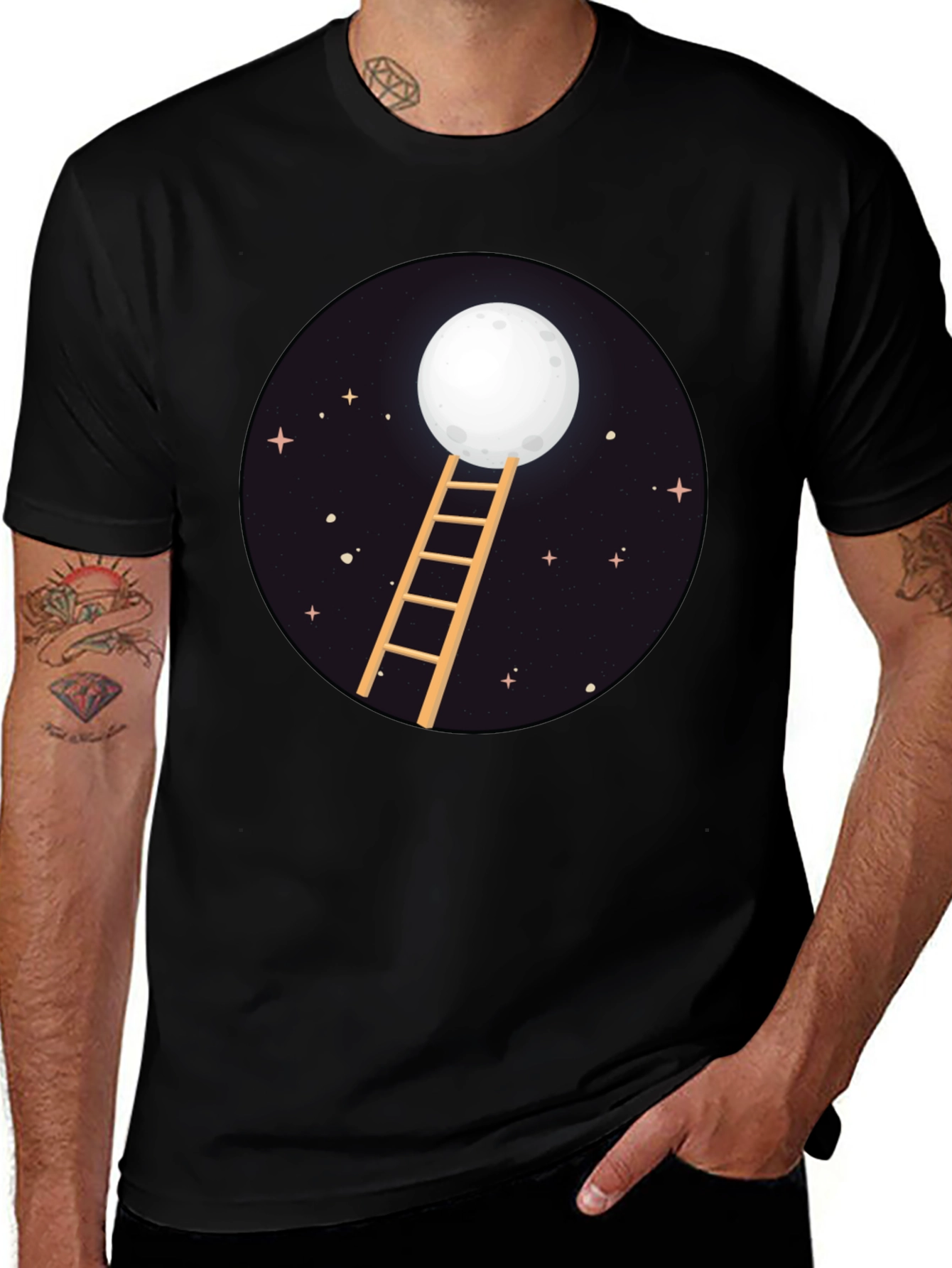 Variant 19 of Moon Ladder Graphic Tee - Celestial Style