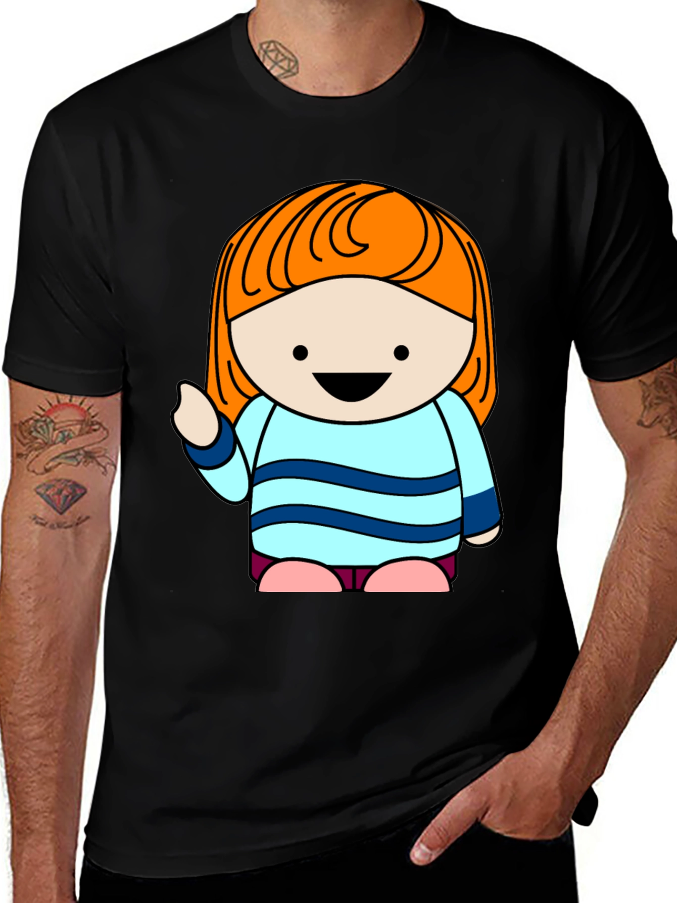 Cartoon Girl Black T-Shirt
