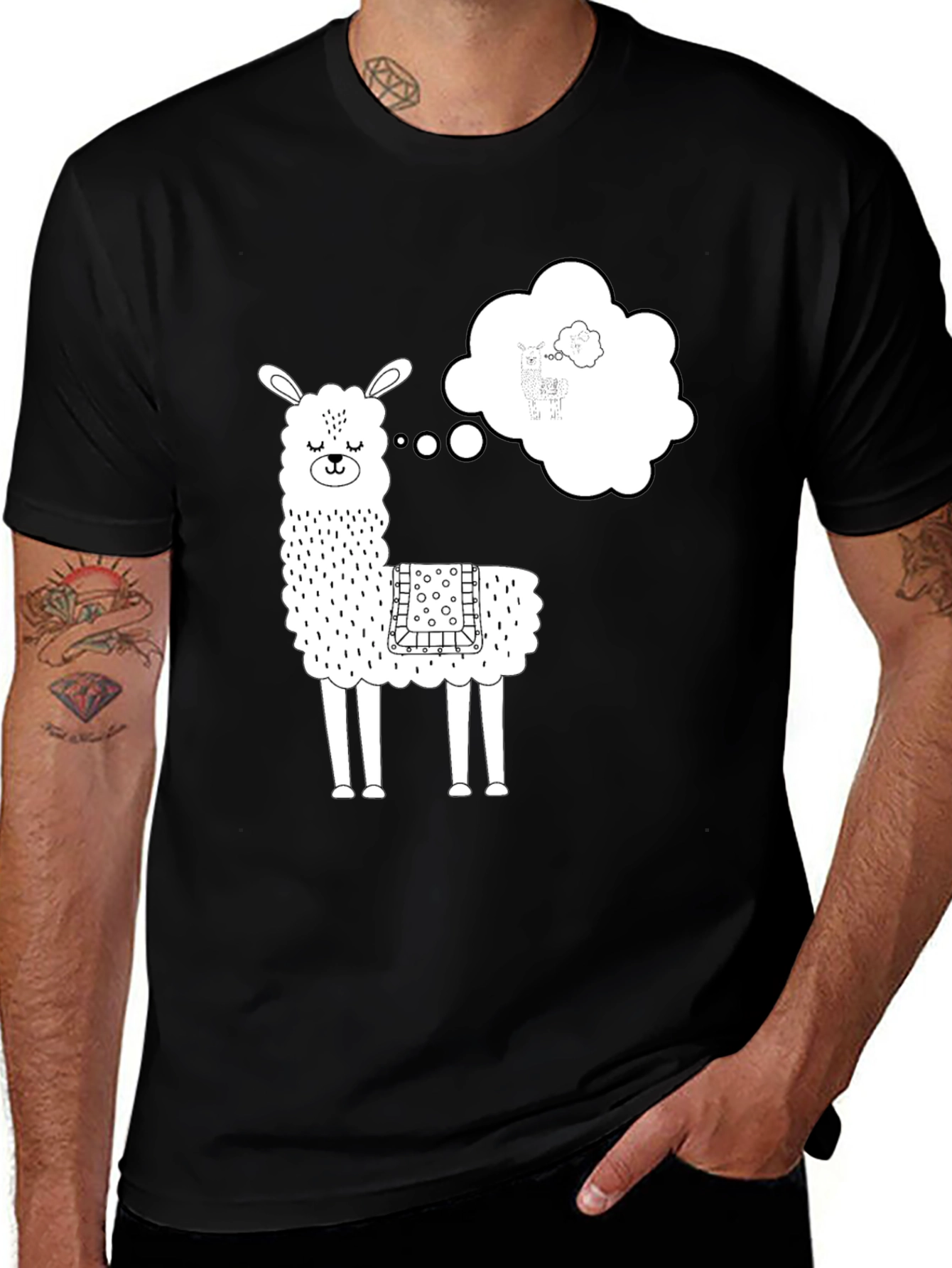 Variant 10 of Llama Dreamer Graphic Tee - Black Cotton T-Shirt