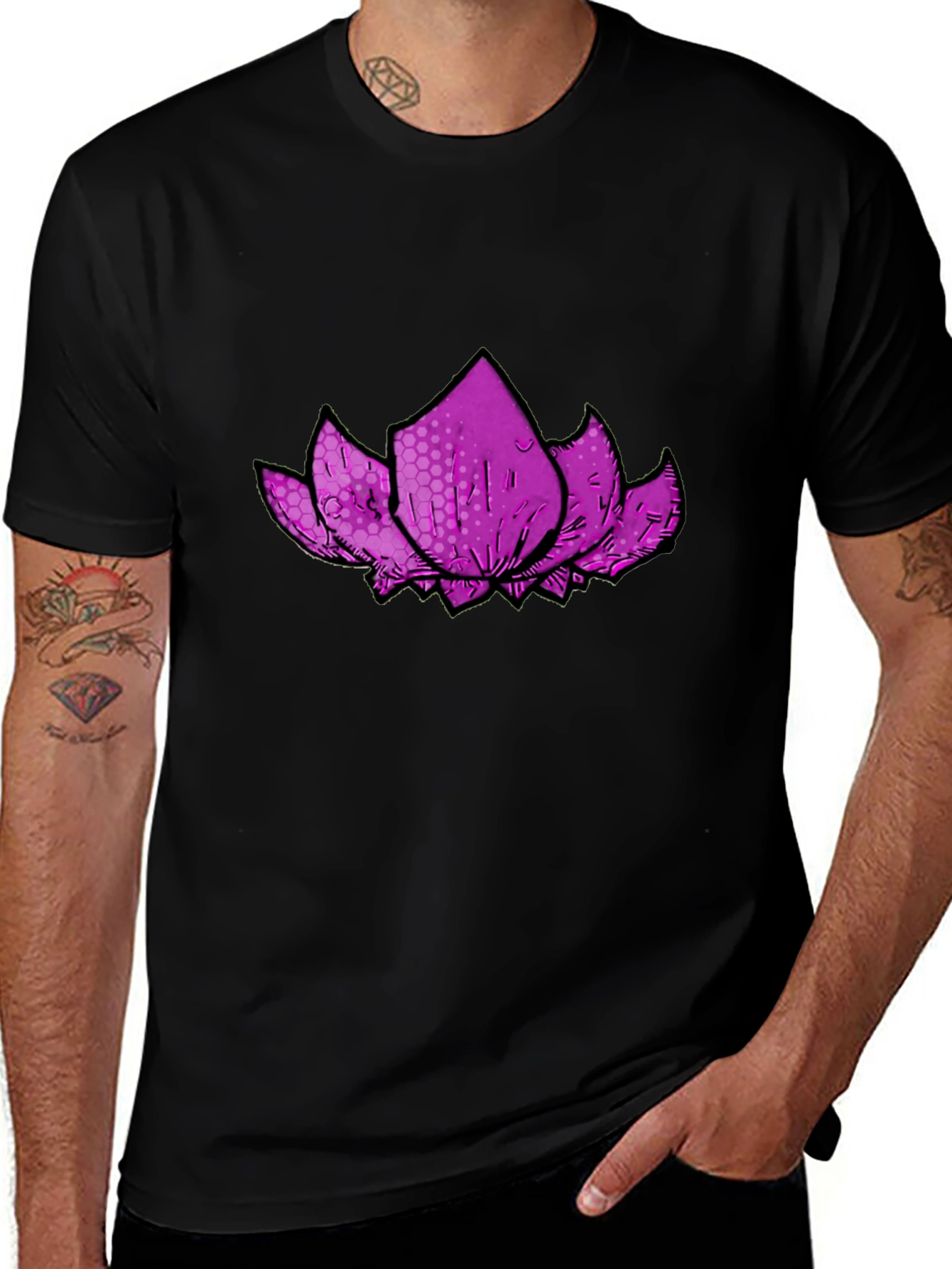 Variant 20 of Black T-Shirt with Pink Lotus Flower Design