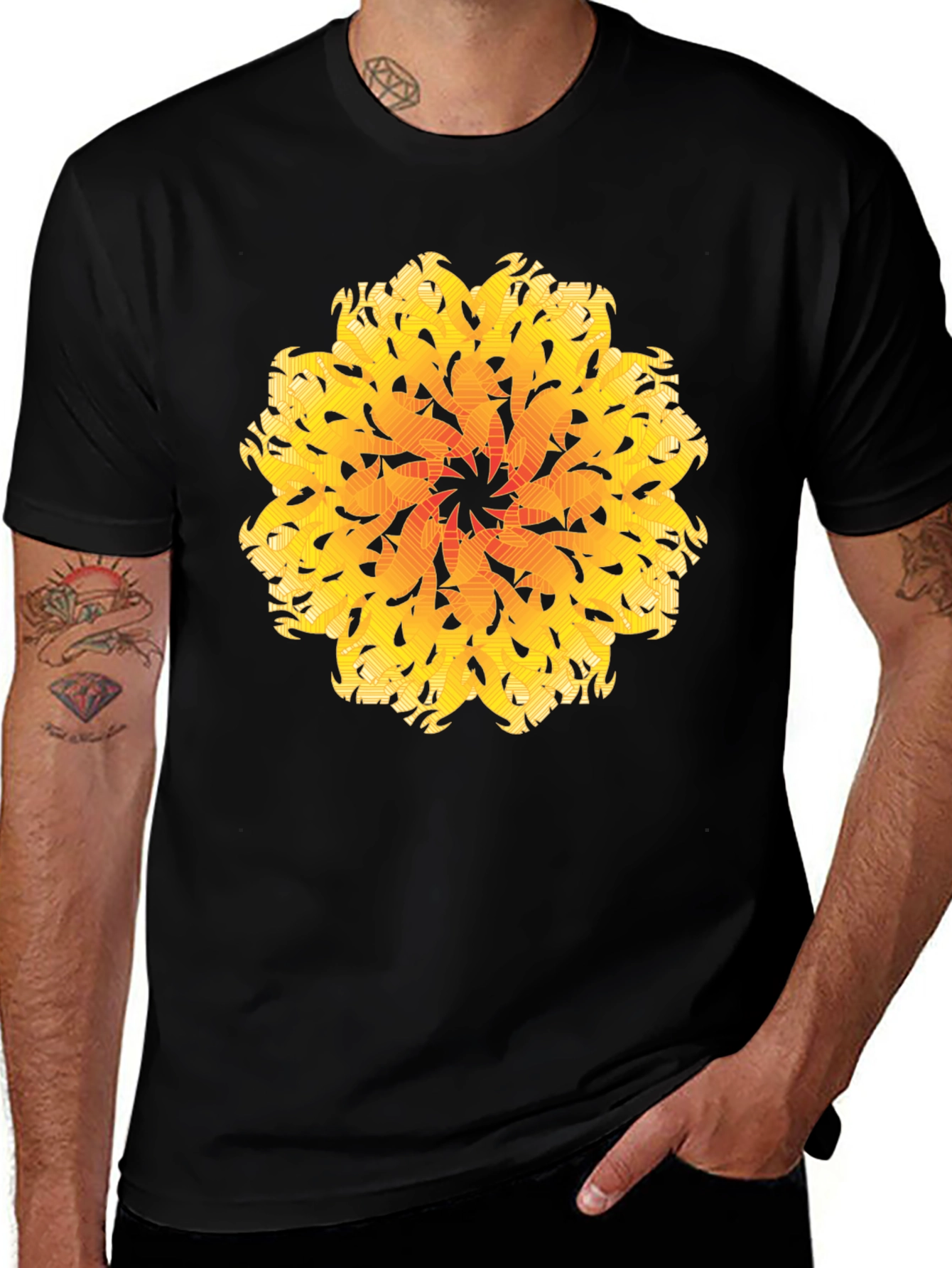 Variant 15 of Abstract Mandala Graphic Tee - Black Cotton