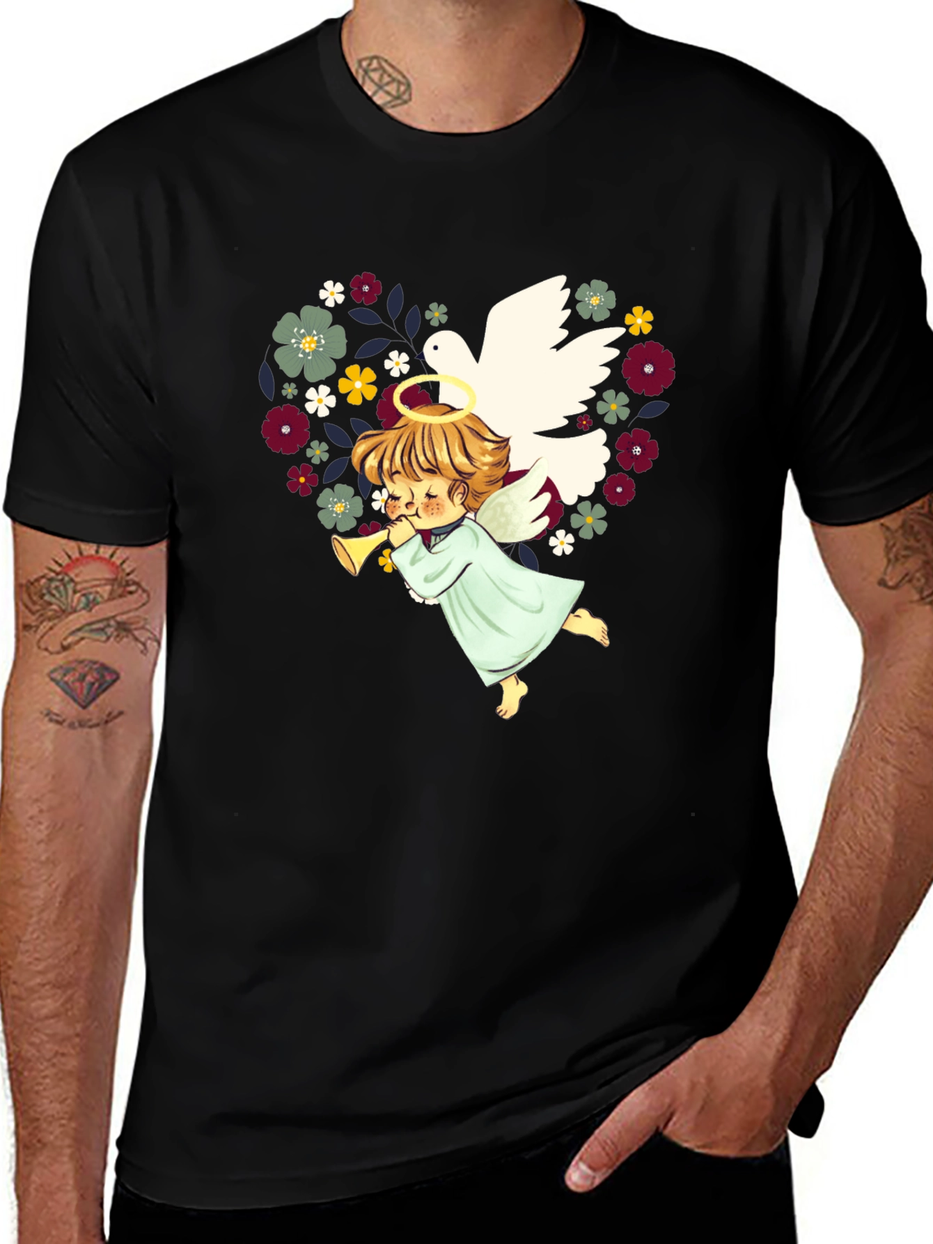 Variant 12 of Angel Dove Heart Floral T-Shirt