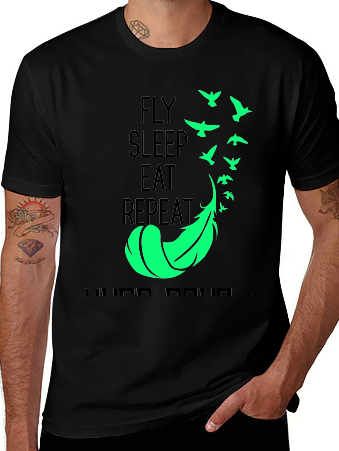 Variant 25 of Fly Sleep Eat Repeat Graphic Tee - Black Cotton Blend