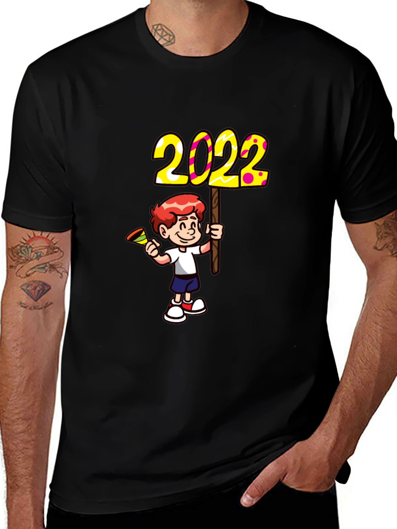 Variant 5 of 2022 Boy Cartoon Graphic Tee - Black