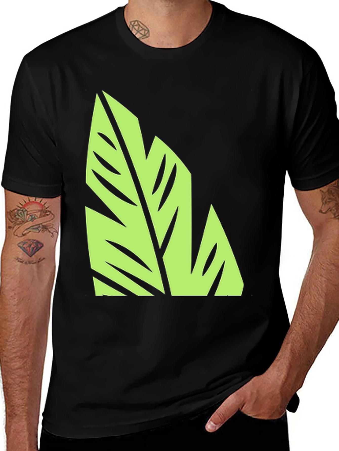 Variant 16 of Leaf Design Black T-Shirt - Tropical Style