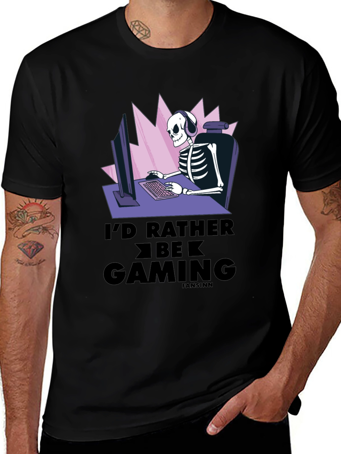 I'd Rather Be Gaming T-Shirt - Skeleton Gamer Design