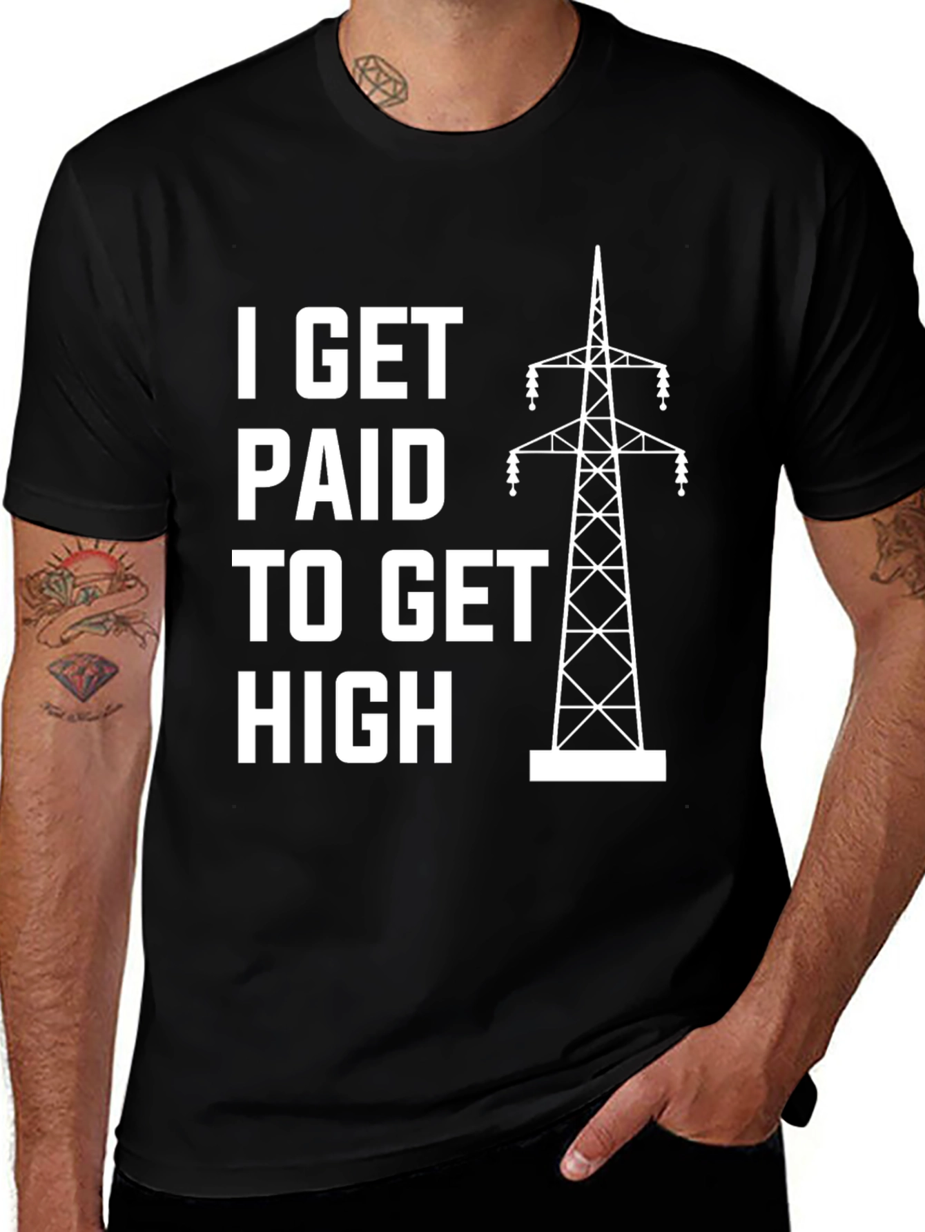 Variant 5 of Electric Lineman I Get Paid To Get High Funny T-Shirt