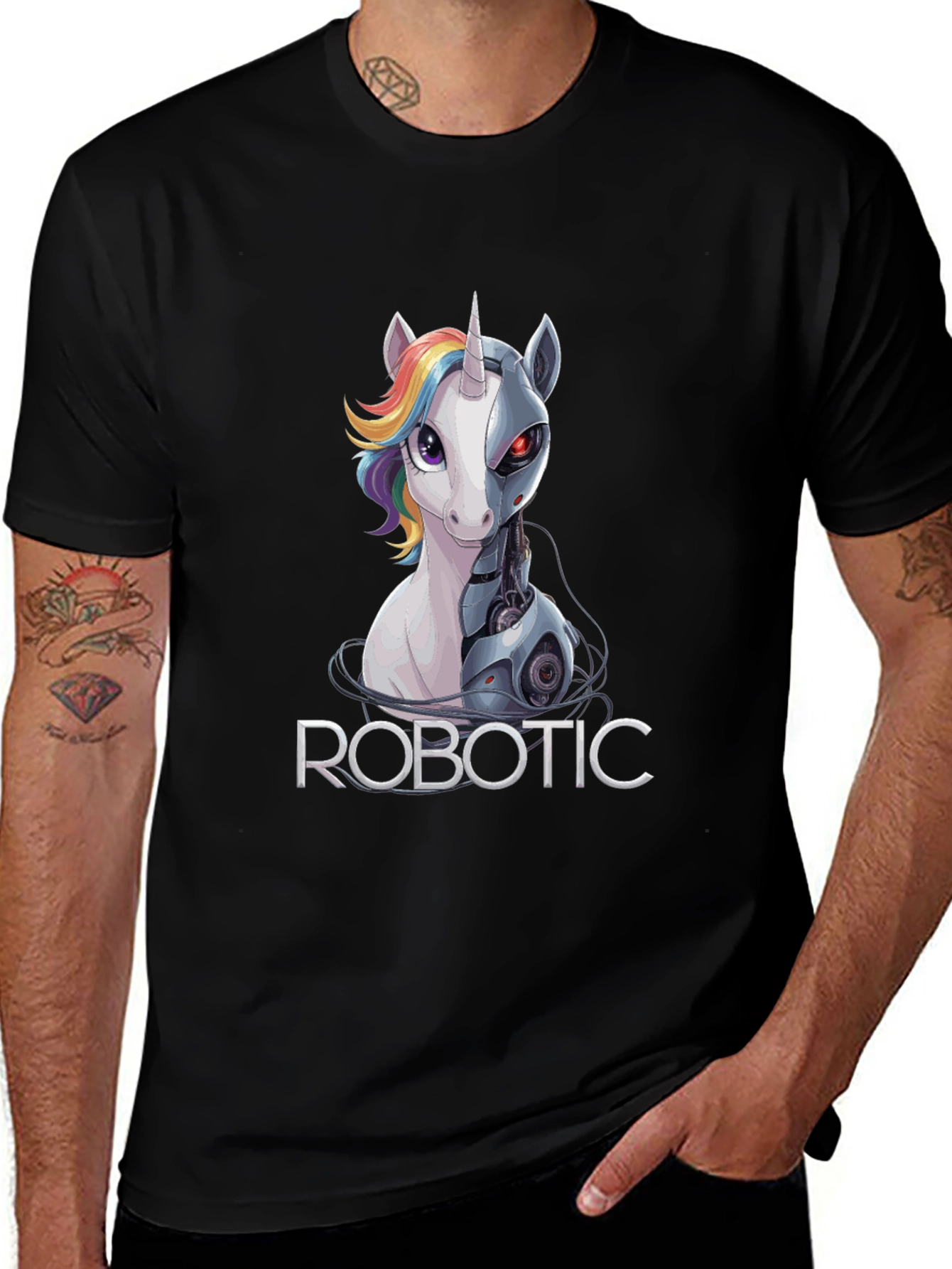 Variant 17 of Robotic Unicorn Graphic T-Shirt - Black