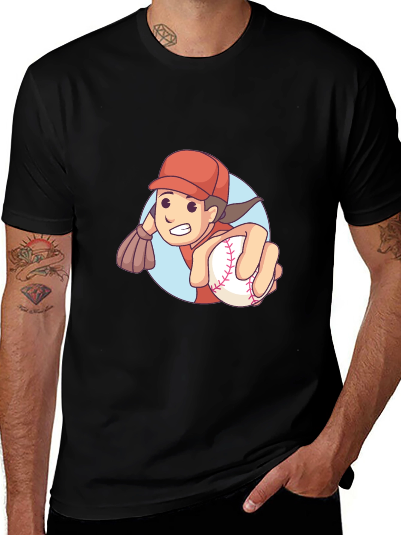 Variant 14 of Cartoon Baseball Player Graphic T-Shirt