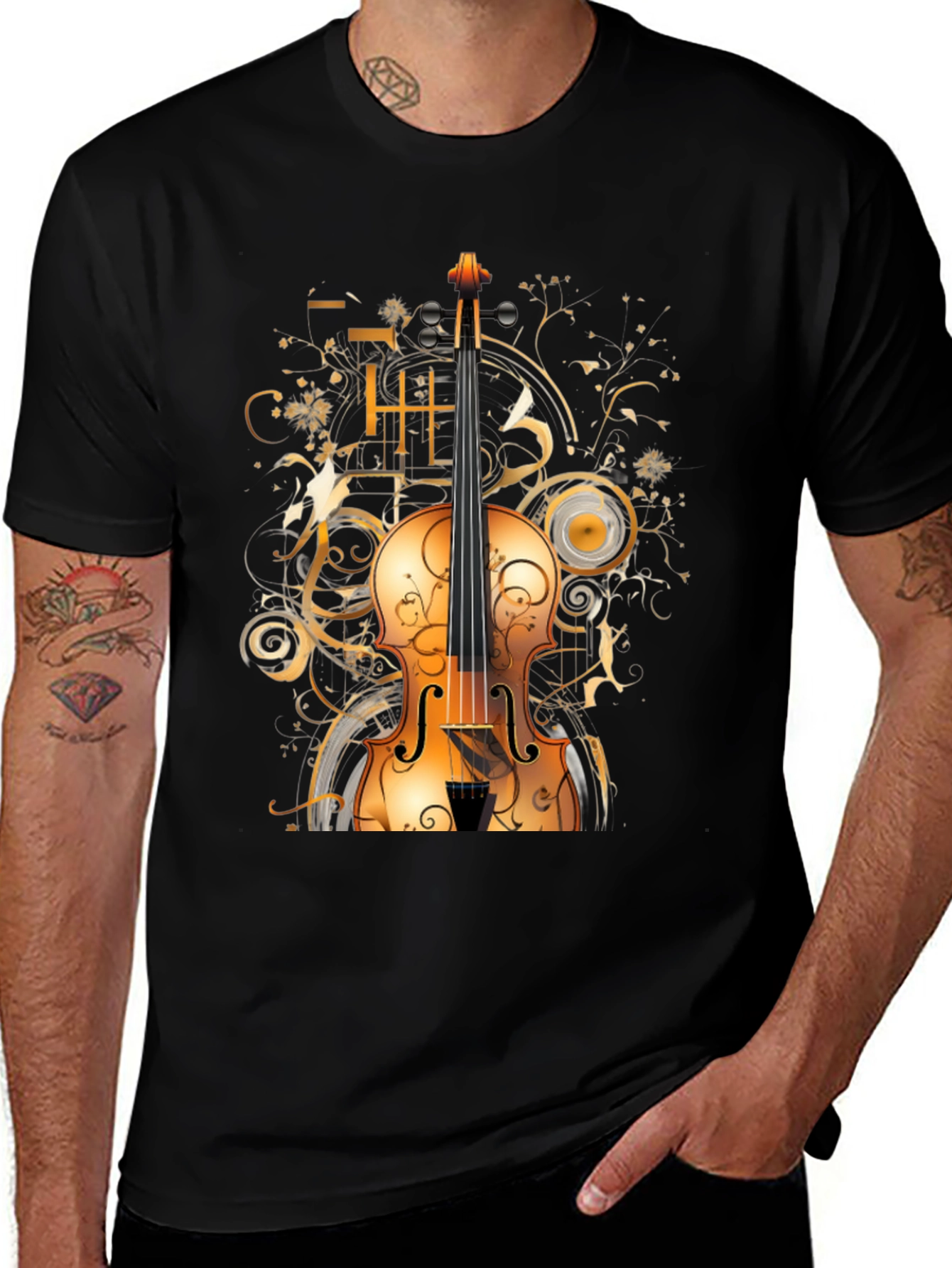 Variant 13 of Musical Violin Graphic Tee - Stylish Black T-Shirt