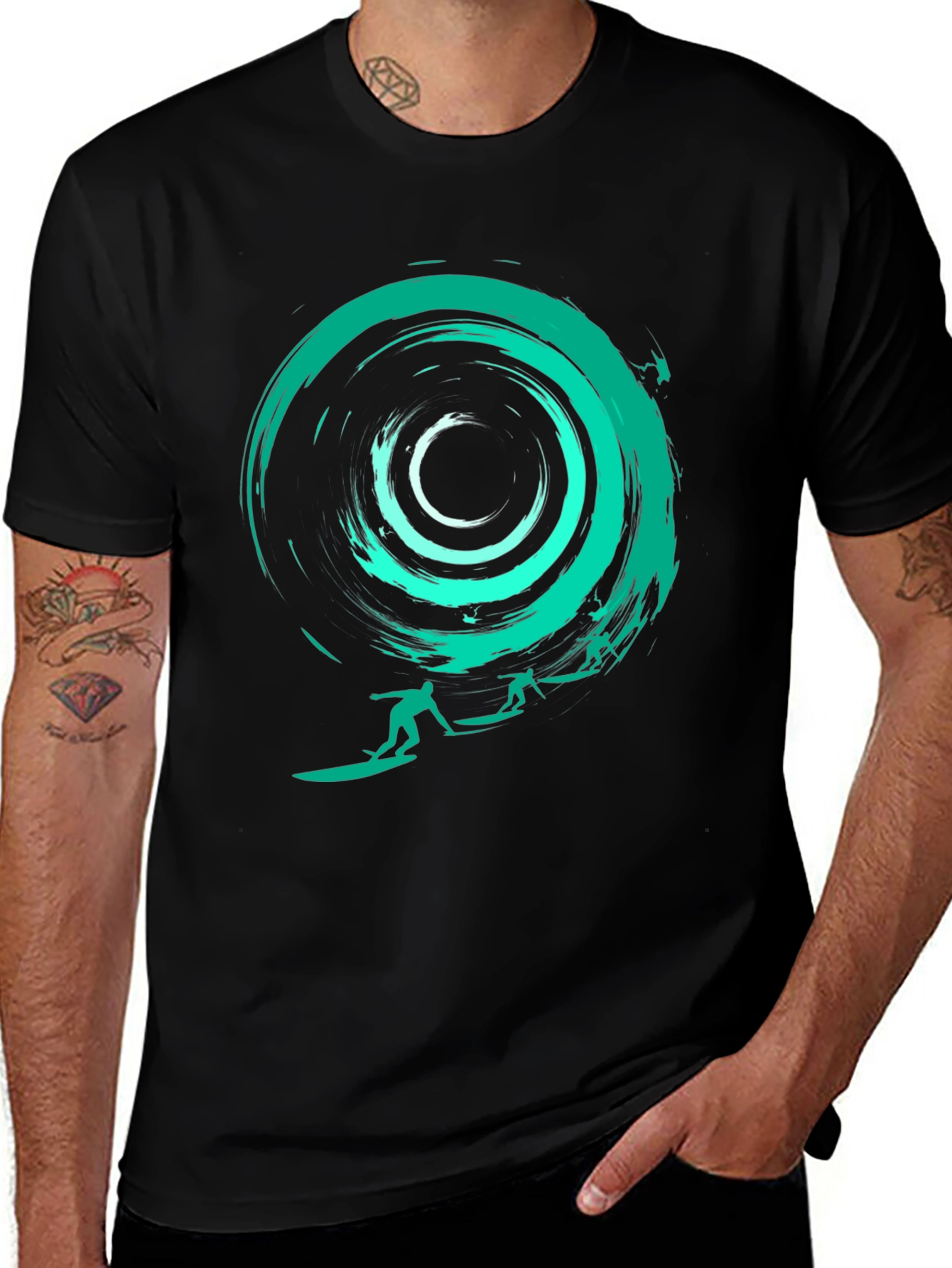 Variant 28 of Surfing Vortex Graphic Tee - Black Cotton T-Shirt