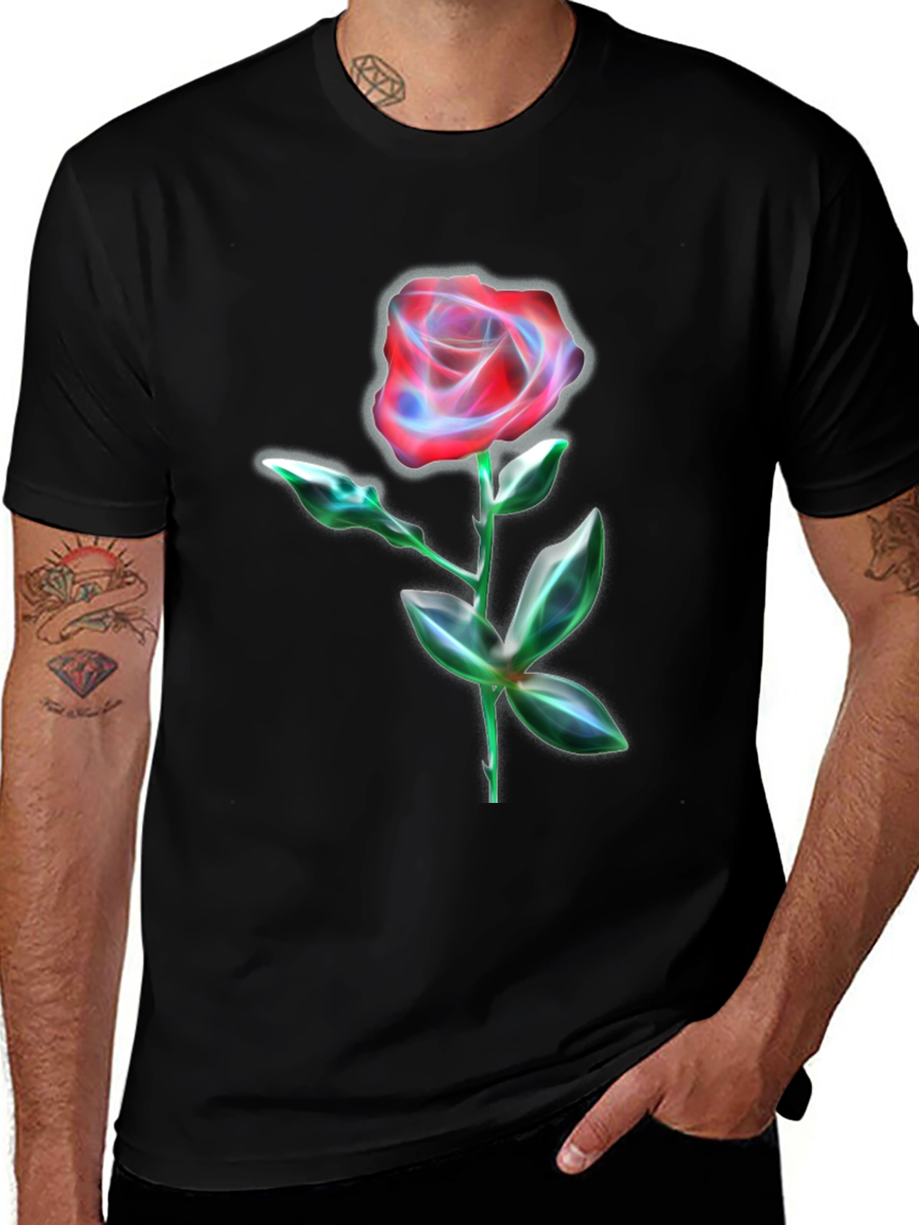Variant 21 of Neon Rose Graphic Print Black T-Shirt