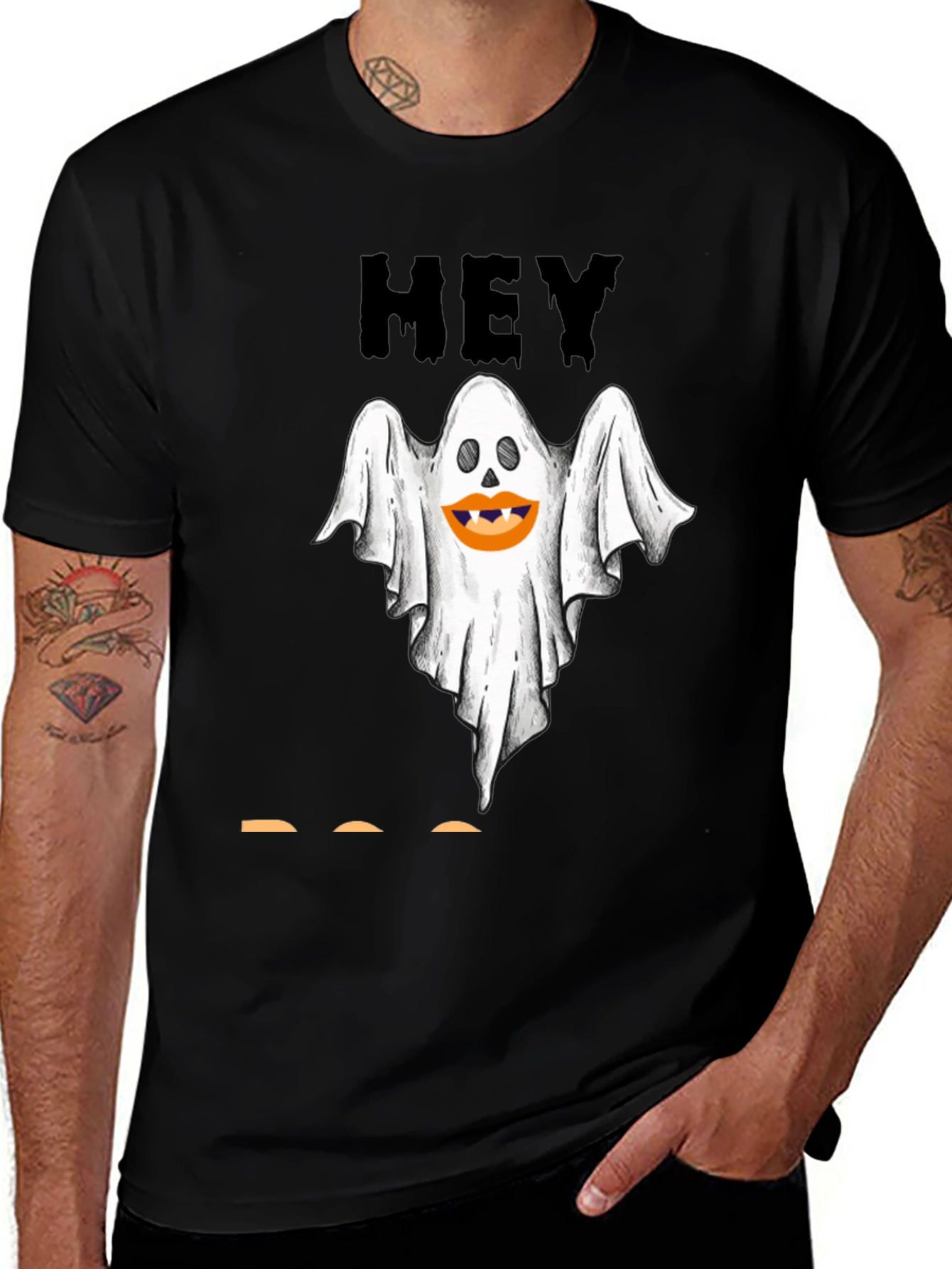 Ghostly Hey Halloween Graphic Tee - Black