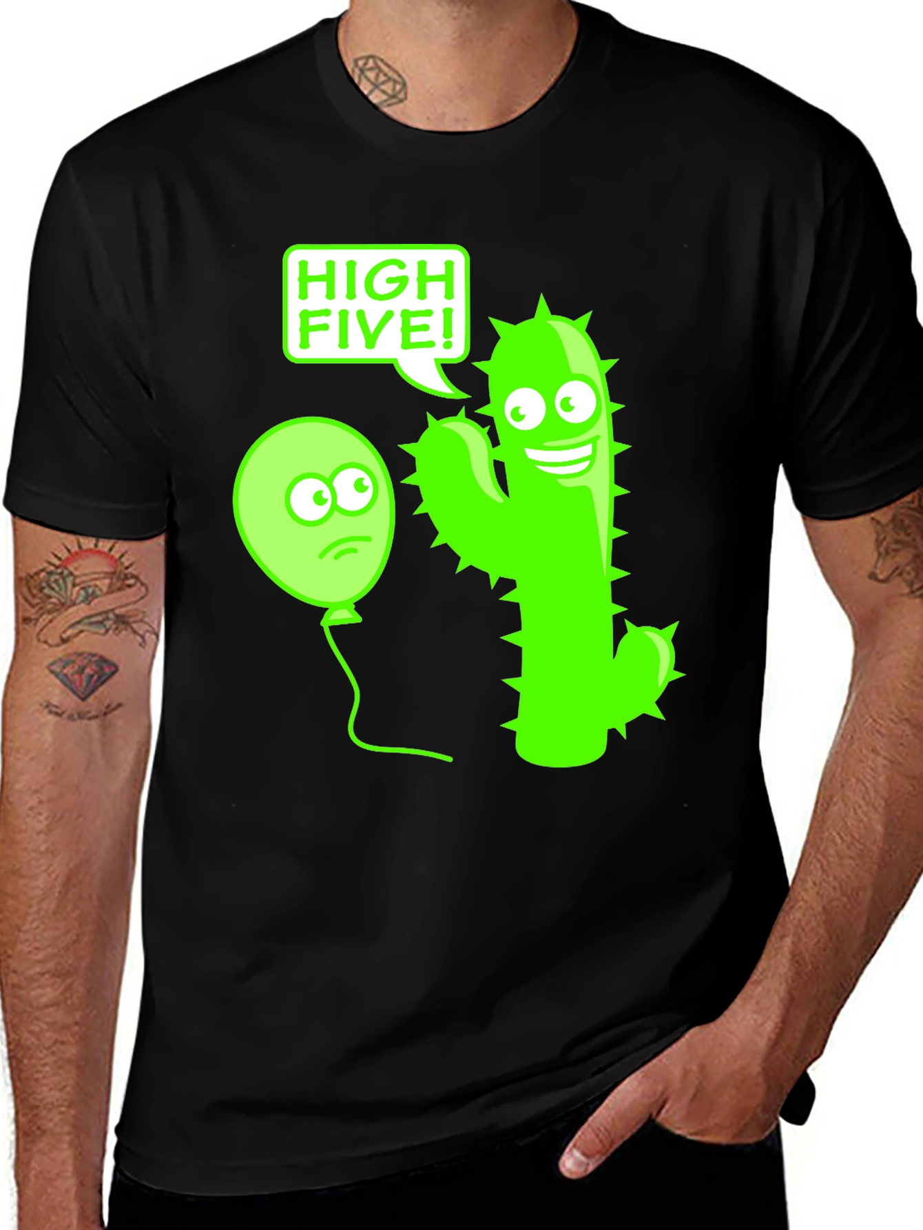 Variant 18 of High Five Cactus Graphic Tee - Funny Cartoon Shirt