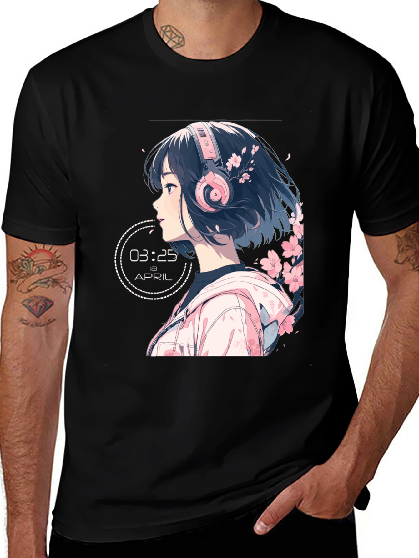 Variant 26 of Anime Girl Headphones Black T-Shirt