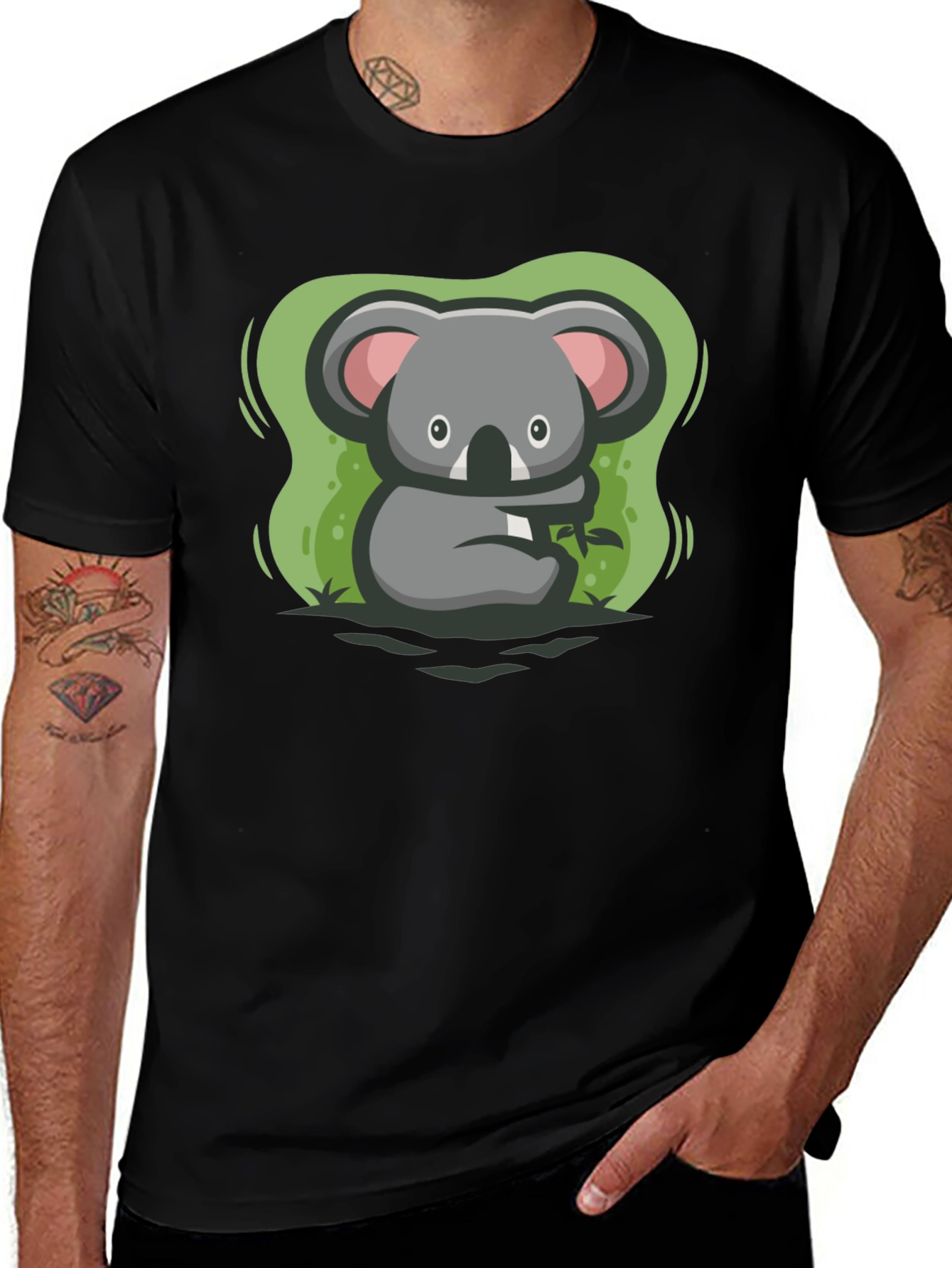 Variant 10 of Cute Koala Graphic T-Shirt - Black Crew Neck Tee
