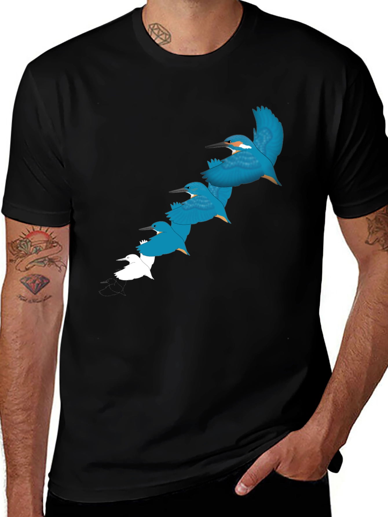 Variant 16 of Kingfisher Flight T-Shirt - Black Graphic Tee