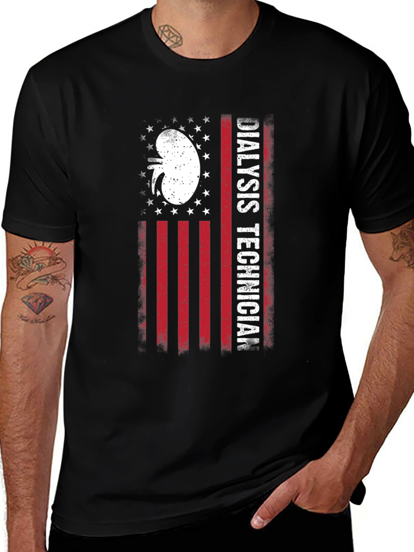 Black Dialysis Technician American Flag T-Shirt main image
