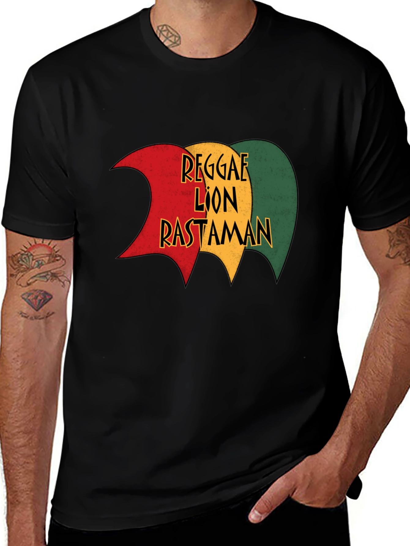 Variant 22 of Reggae Lion Rastaman Graphic Black T-Shirt