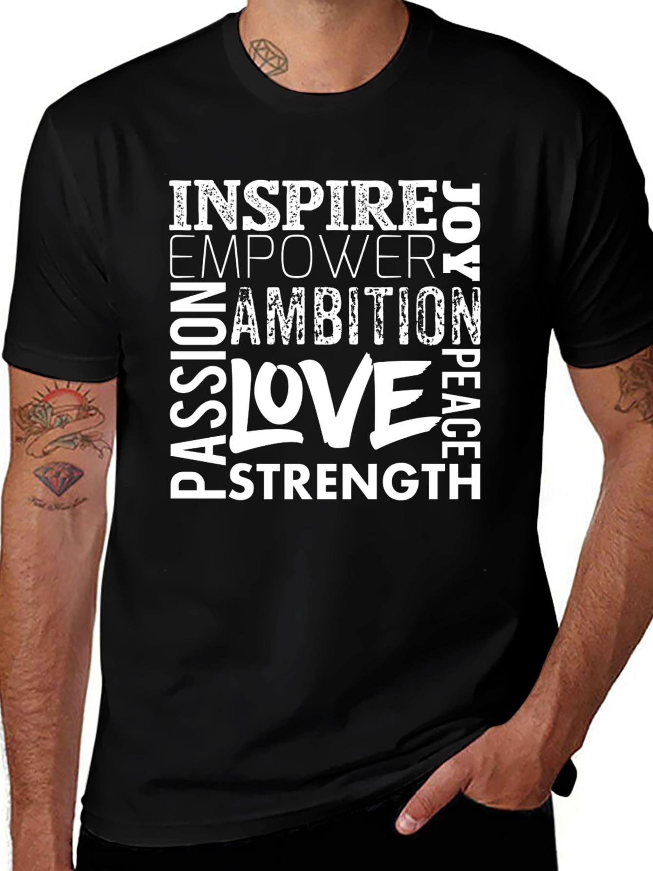 Variant 30 of Inspire Love Graphic T-Shirt - Black Cotton Blend