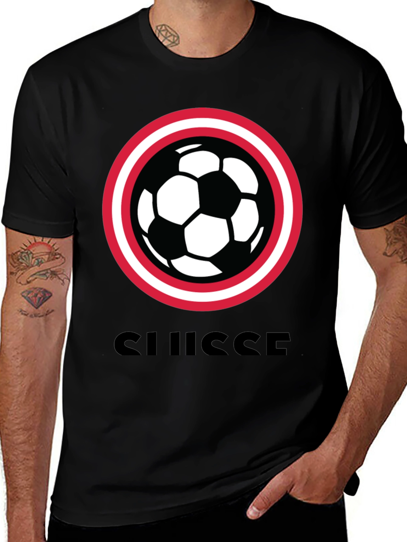 Variant 16 of Swiss Football T-Shirt - Black Soccer Tee