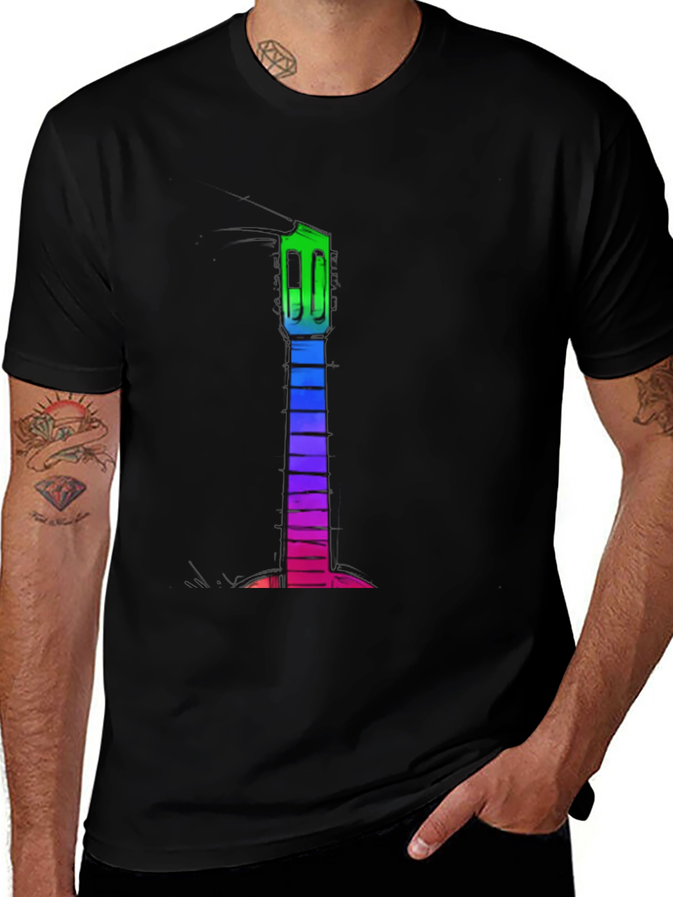 Variant 30 of Rainbow Guitar Neck Graphic Tee - Unique Music Lover T-Shirt