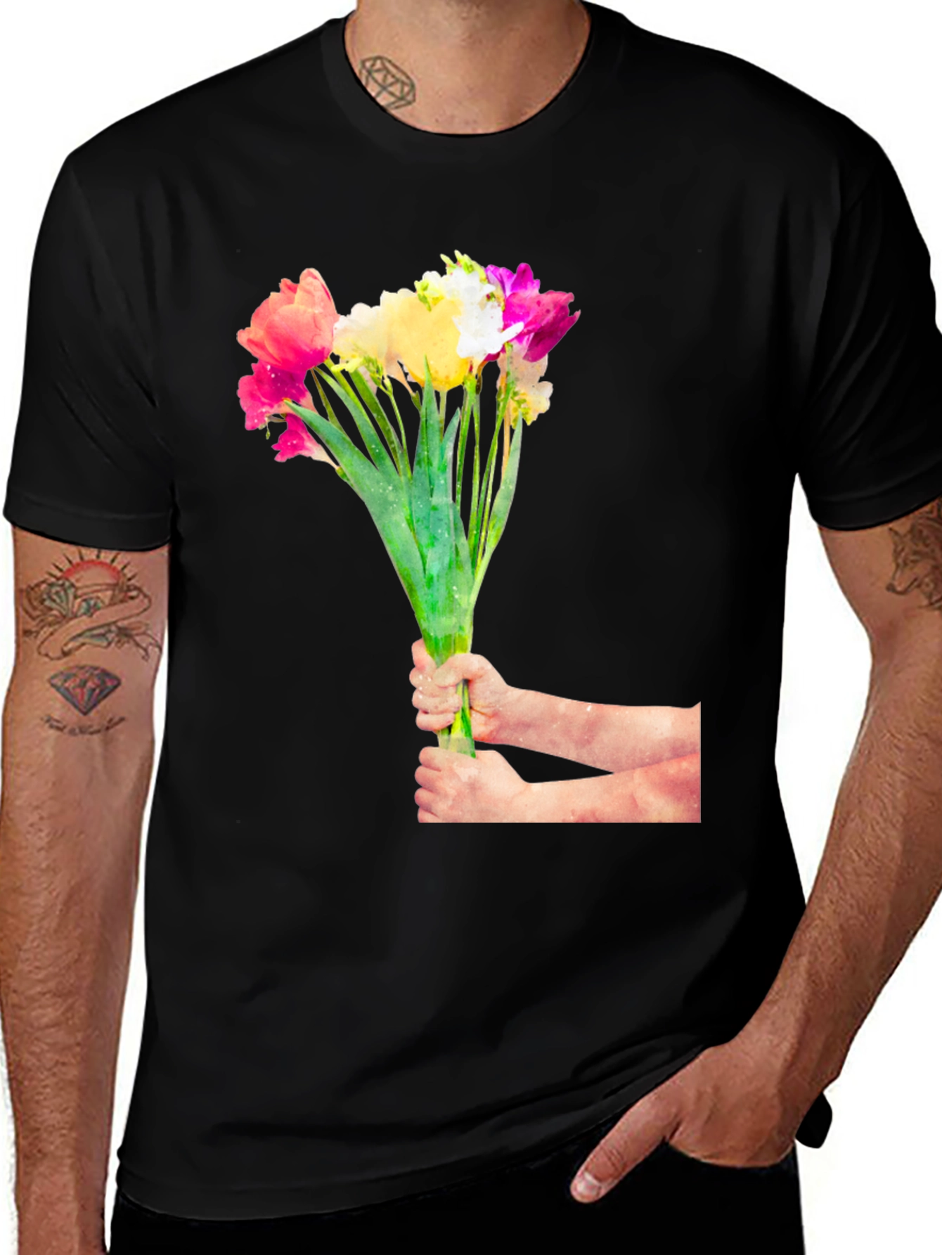 Variant 4 of Floral Graphic Tee - Unique Hand-Held Bouquet Design